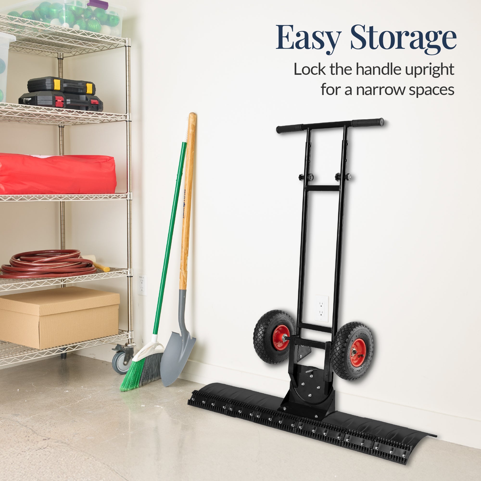 2-Wheel Snow Pusher w/ Adjustable Handle, Reflective Tape - 48in