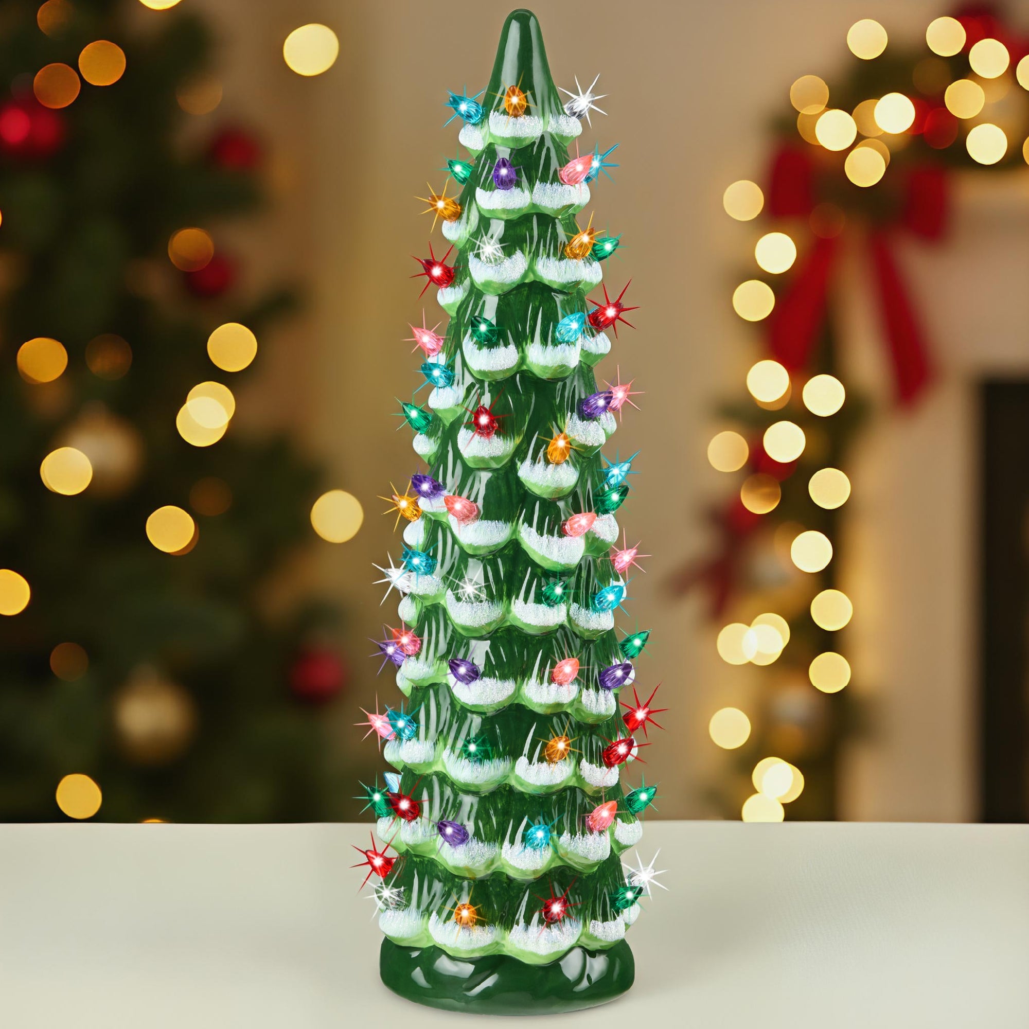 21in Ceramic Christmas Tree, Hand-Painted Holiday Decor w/ LED Lights