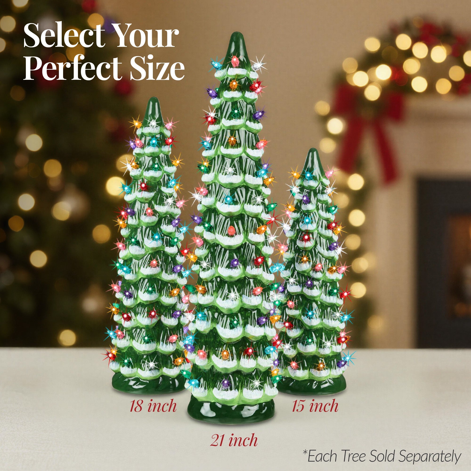 21in Ceramic Christmas Tree, Hand-Painted Holiday Decor w/ LED Lights