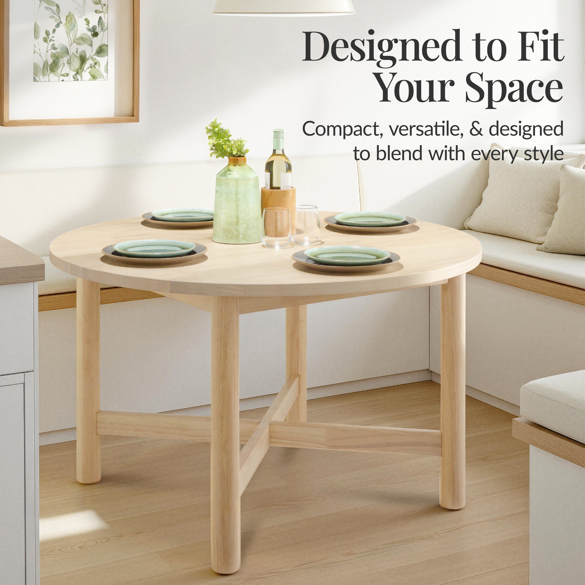 47In Round Solid Wood Dining Table, Modern Farmhouse Table For 4, Space Saving, Easy Assembly