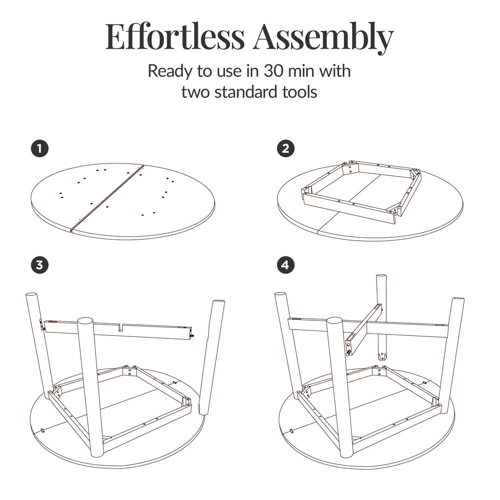 47In Round Solid Wood Dining Table, Modern Farmhouse Table For 4, Space Saving, Easy Assembly