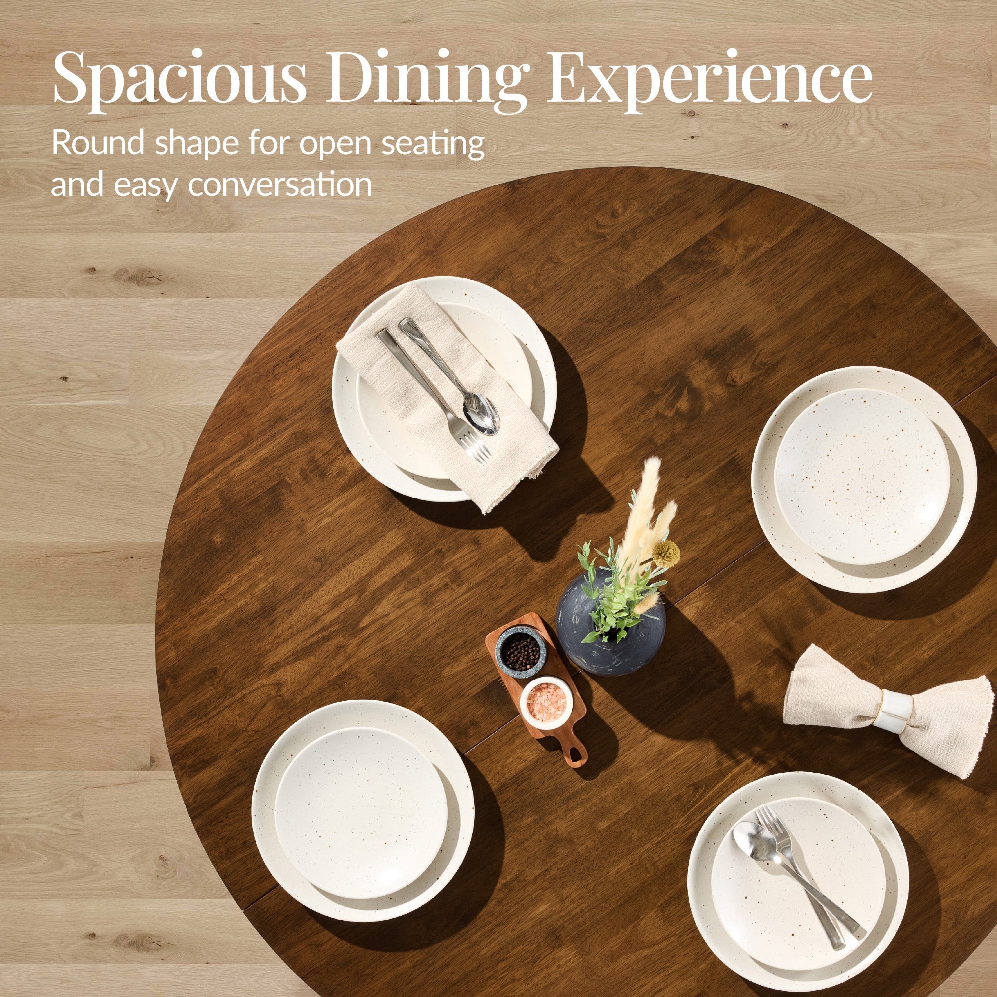 47In Round Solid Wood Dining Table, Modern Farmhouse Table For 4, Space Saving, Easy Assembly