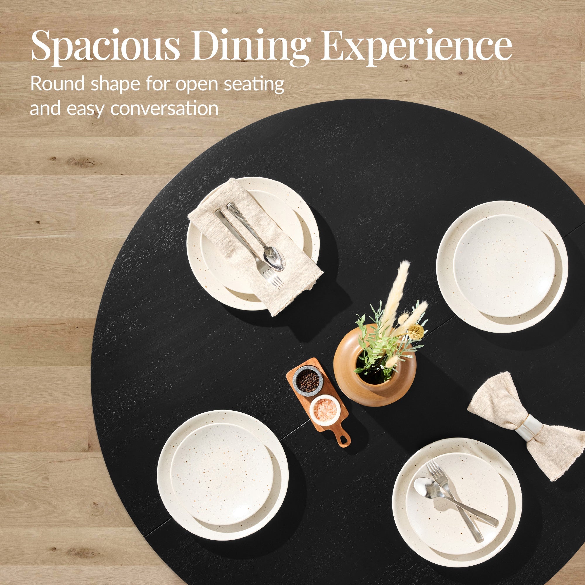 47In Round Solid Wood Dining Table, Modern Farmhouse Table For 4, Space Saving, Easy Assembly