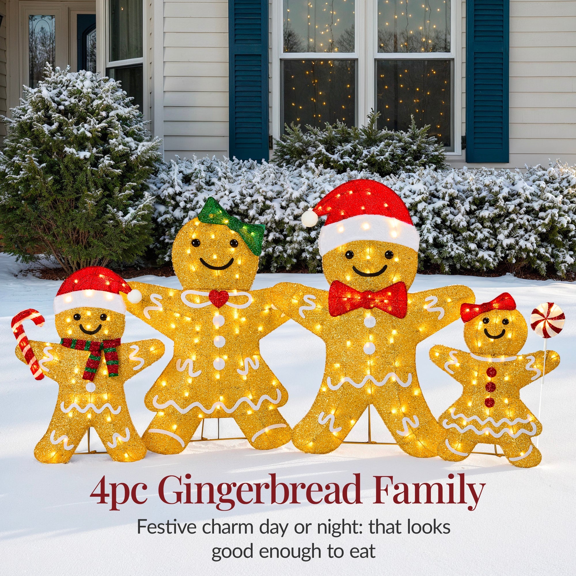 4pc Gingerbread Man Family 4ft Pre-lit Christmas Yard Decor