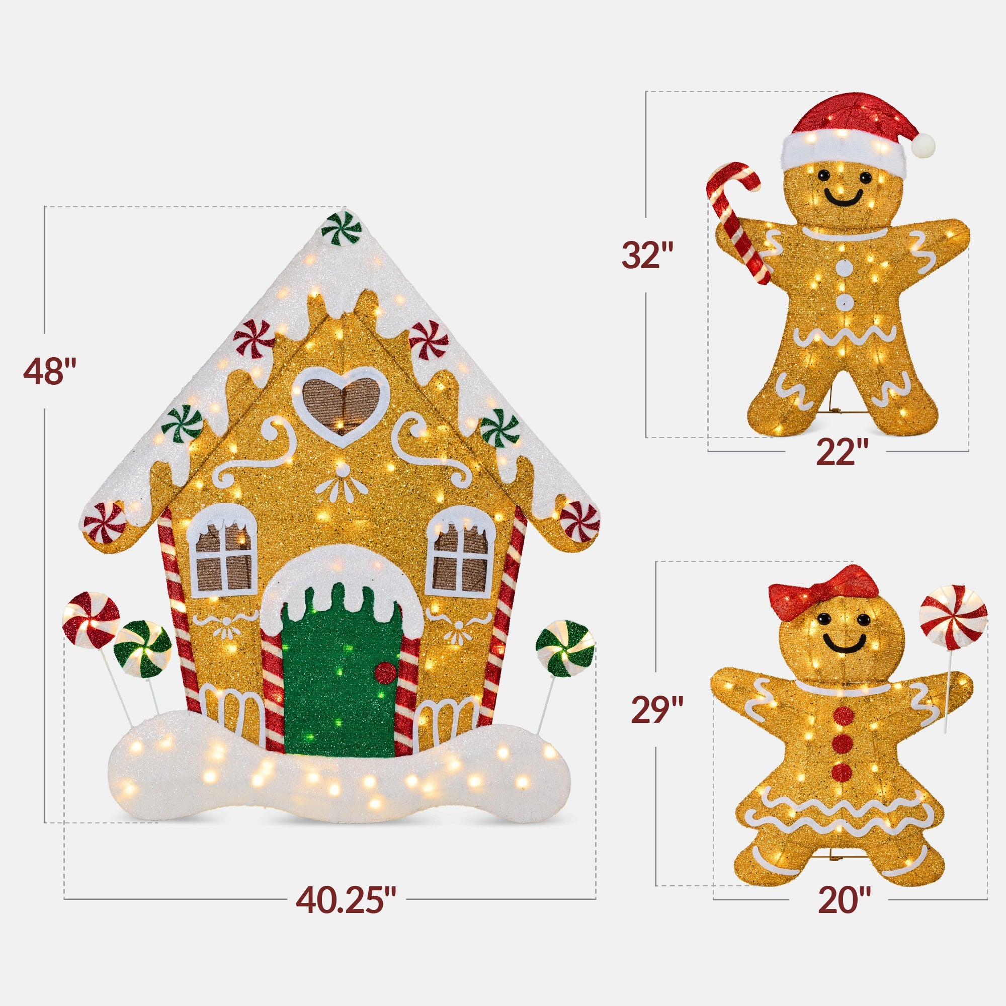 3pc Gingerbread Man Family House 4ft Pre-lit Christmas Yard Decor