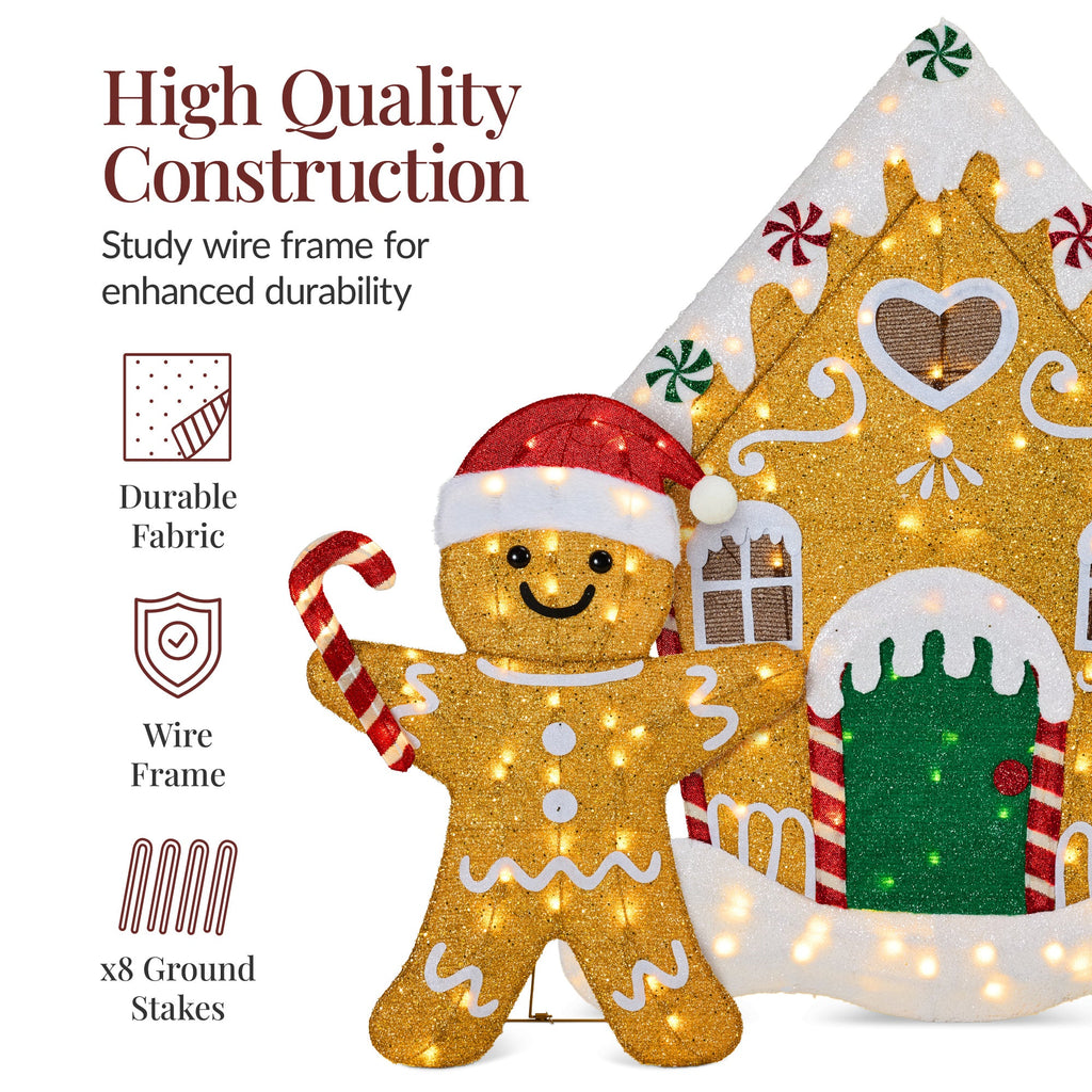 3pc Gingerbread Man Family House 4ft Pre-lit Christmas Yard Decor