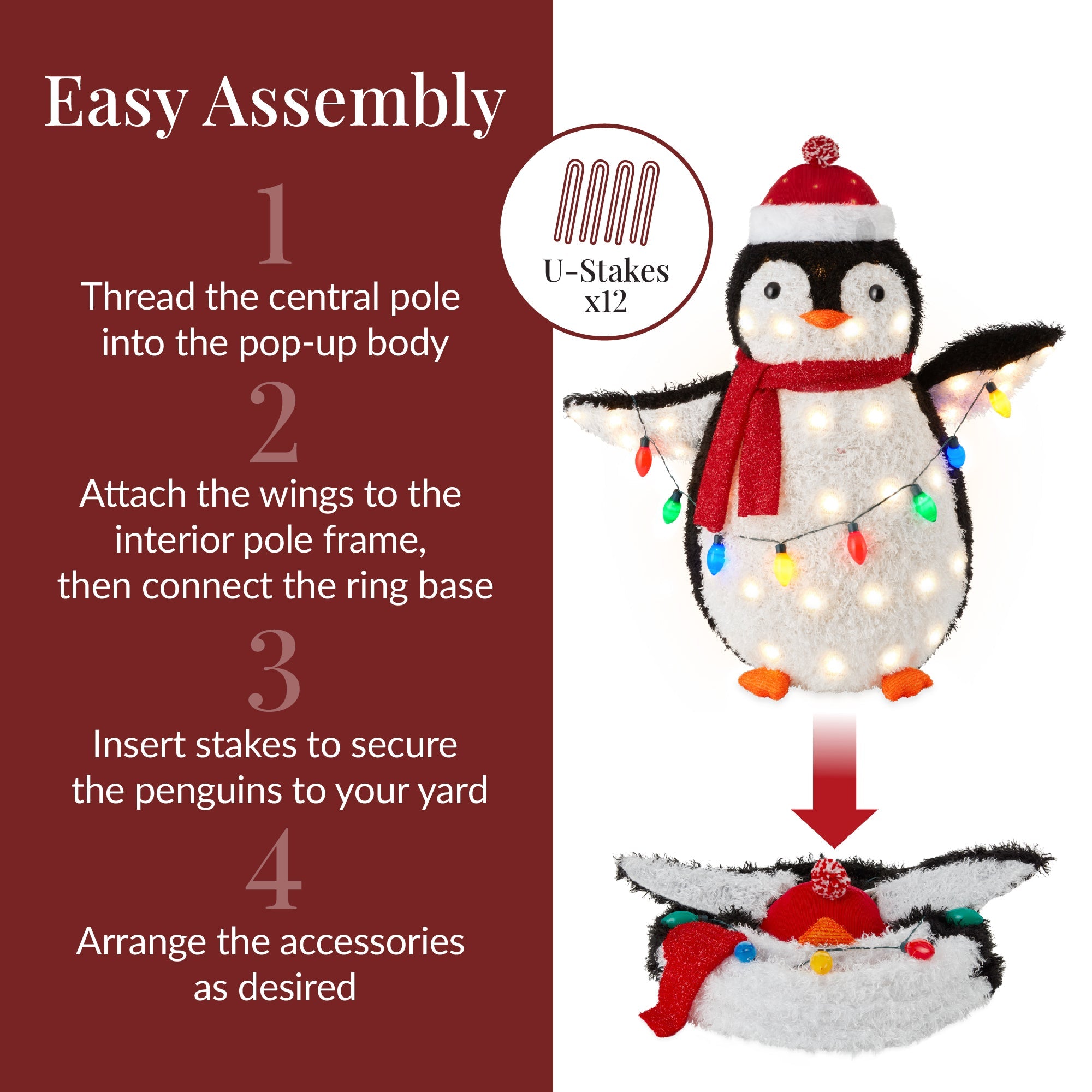4pc Lighted Pop-Up Penguin Family Christmas Decoration w/ 300 Lights - 3ft