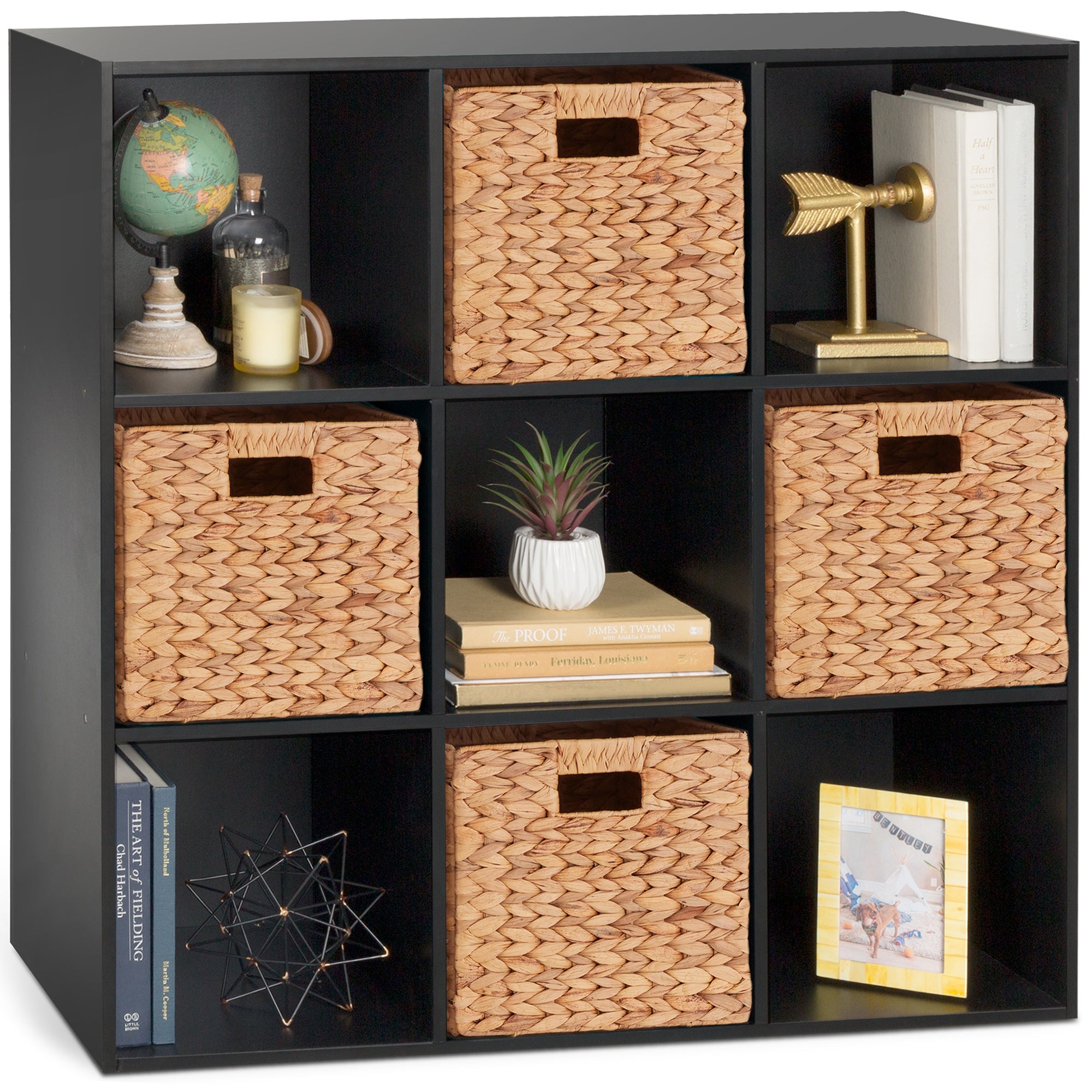 9-Cube Bookshelf Storage Display w/ 3 Removable Panels, Customizable Design