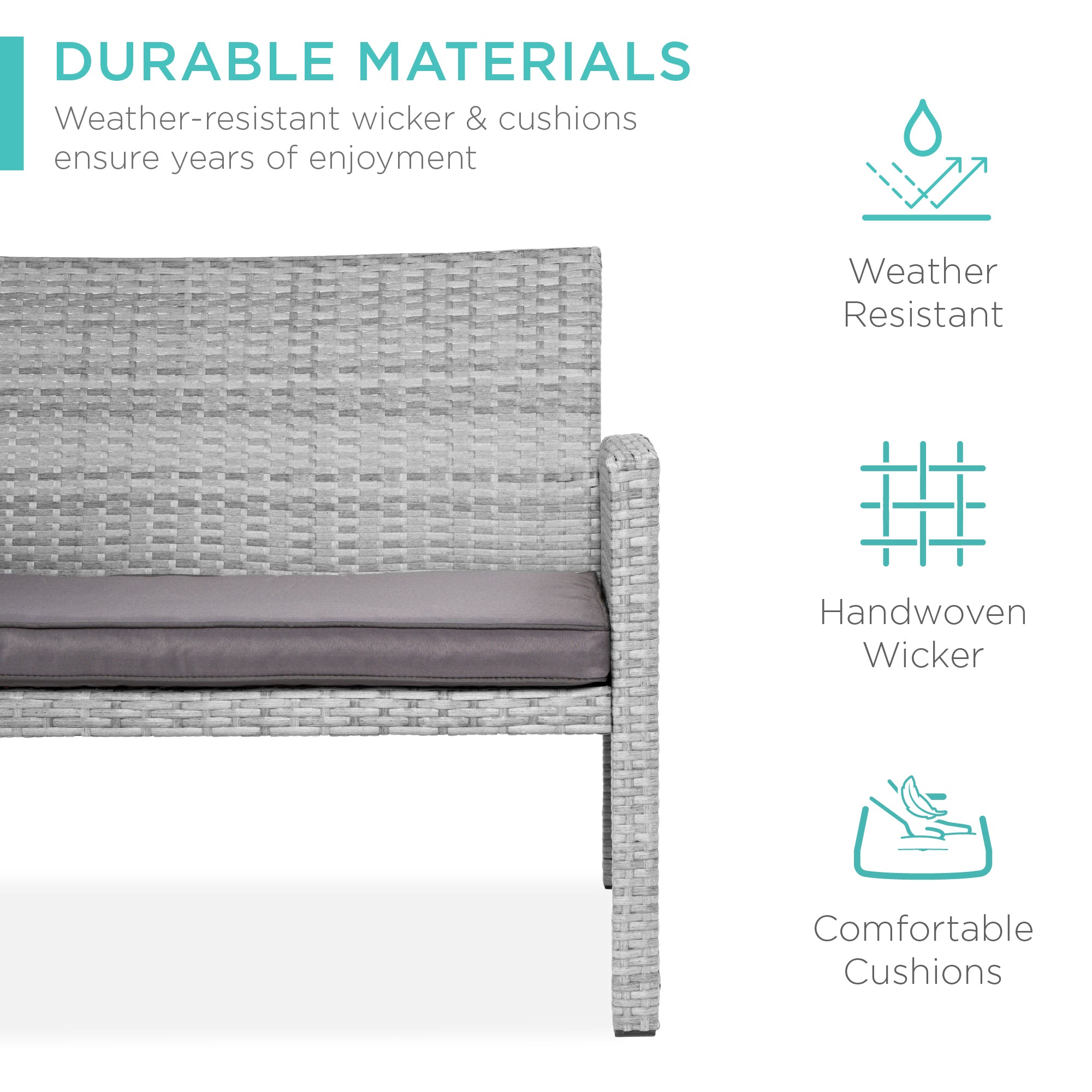 4-Piece Outdoor Wicker Conversation Patio Set w/ 4 Seats, Glass Table Top