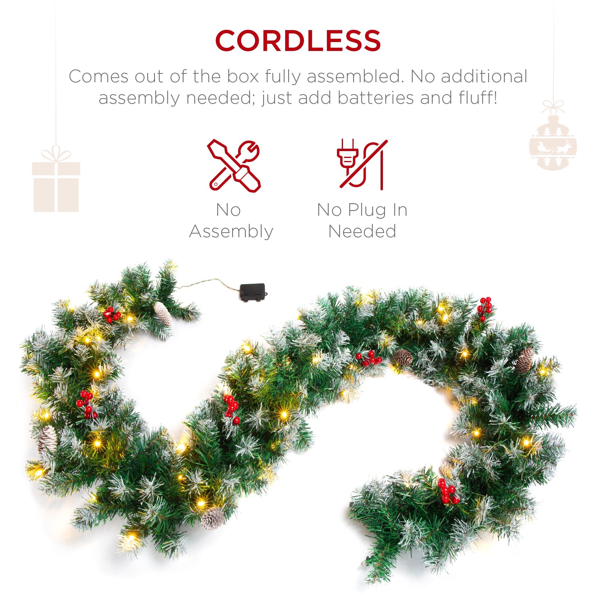 9Ft Pre-Lit Christmas Garland W/ 2-In-1 Led Lights