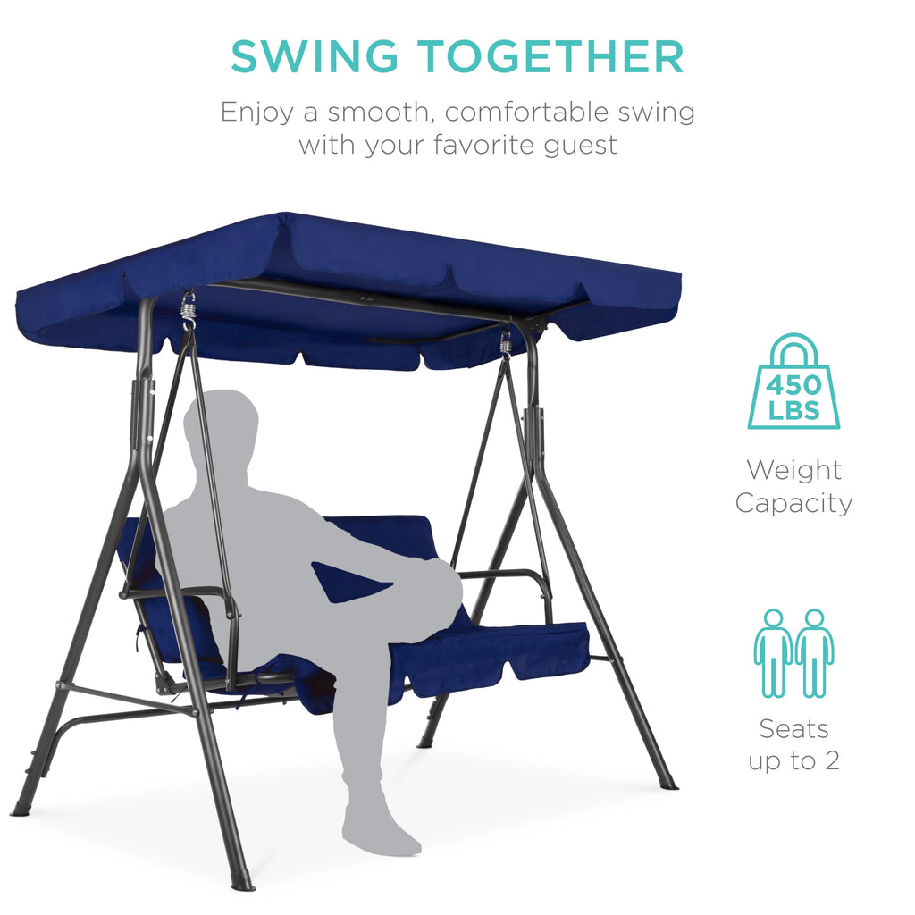 2-Person Outdoor Canopy Swing Glider Furniture w/ Cushions, Steel Frame