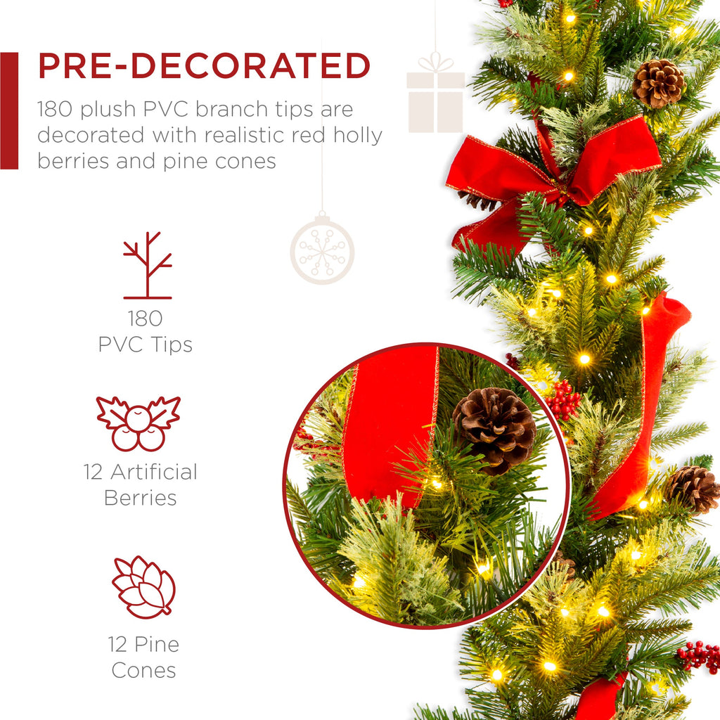 9Ft Pre-Lit Christmas Garland W/ 2-In-1 Led Lights