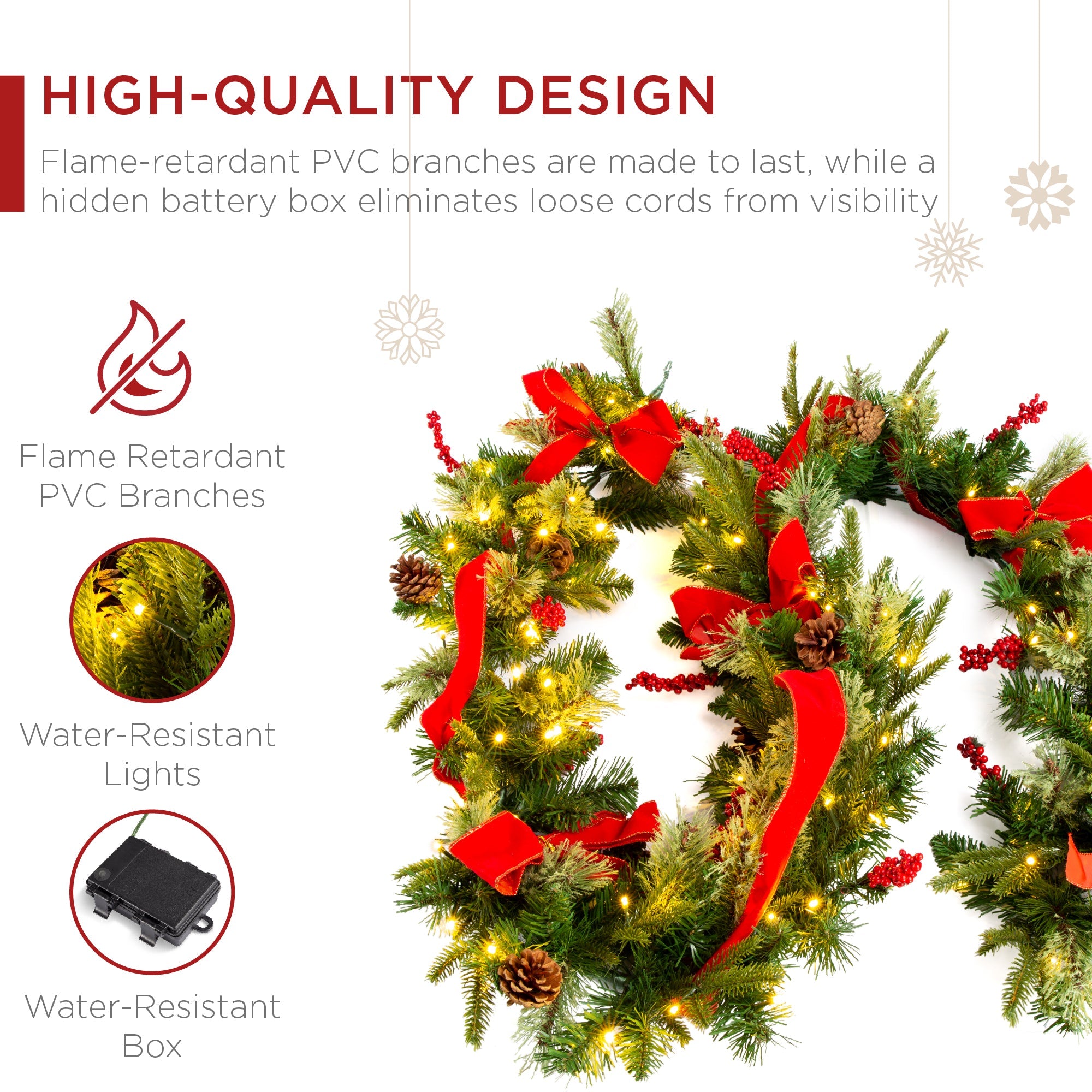 9Ft Pre-Lit Christmas Garland W/ 2-In-1 Led Lights