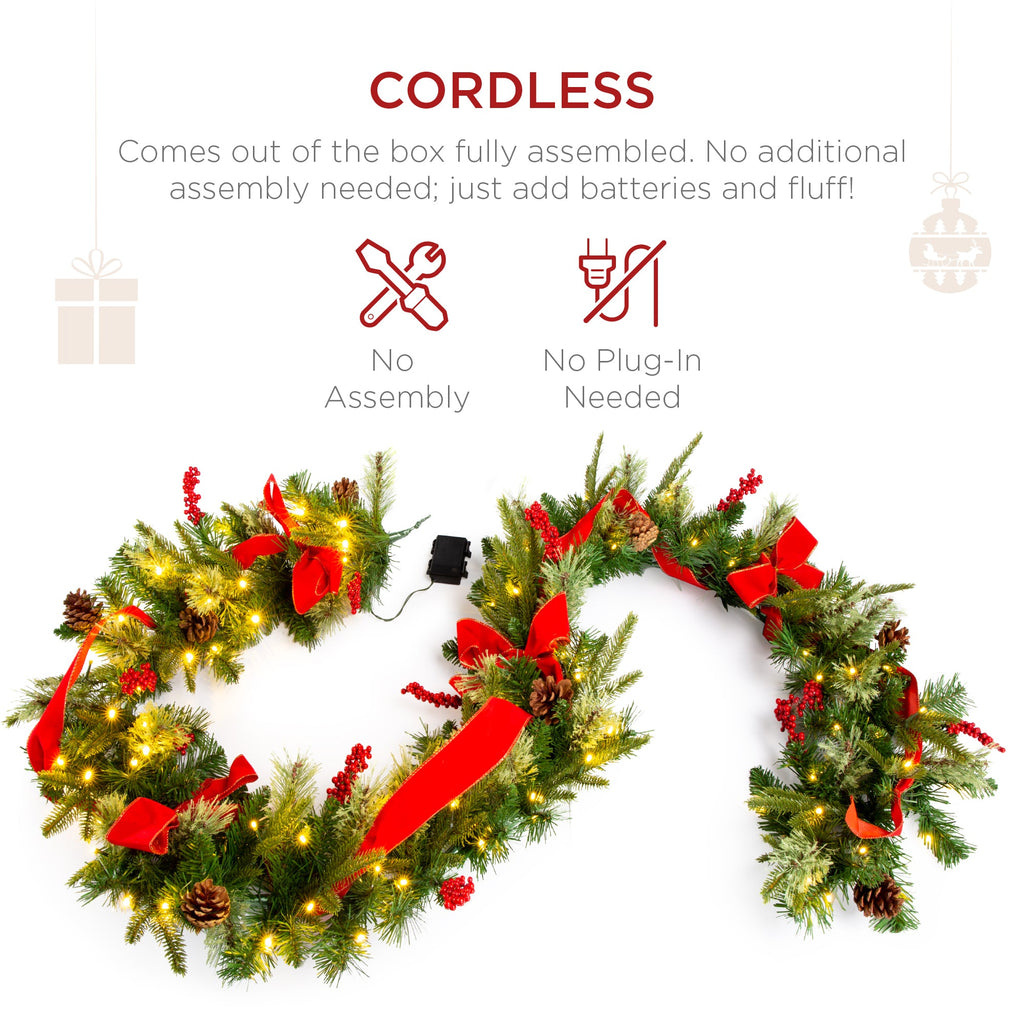 9Ft Pre-Lit Christmas Garland W/ 2-In-1 Led Lights
