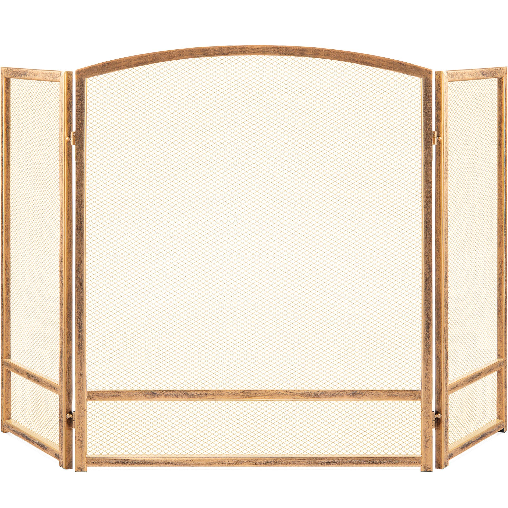 3-Panel Simple Steel Mesh Fireplace Screen w/ Worn Finish - 47.5x27.25in