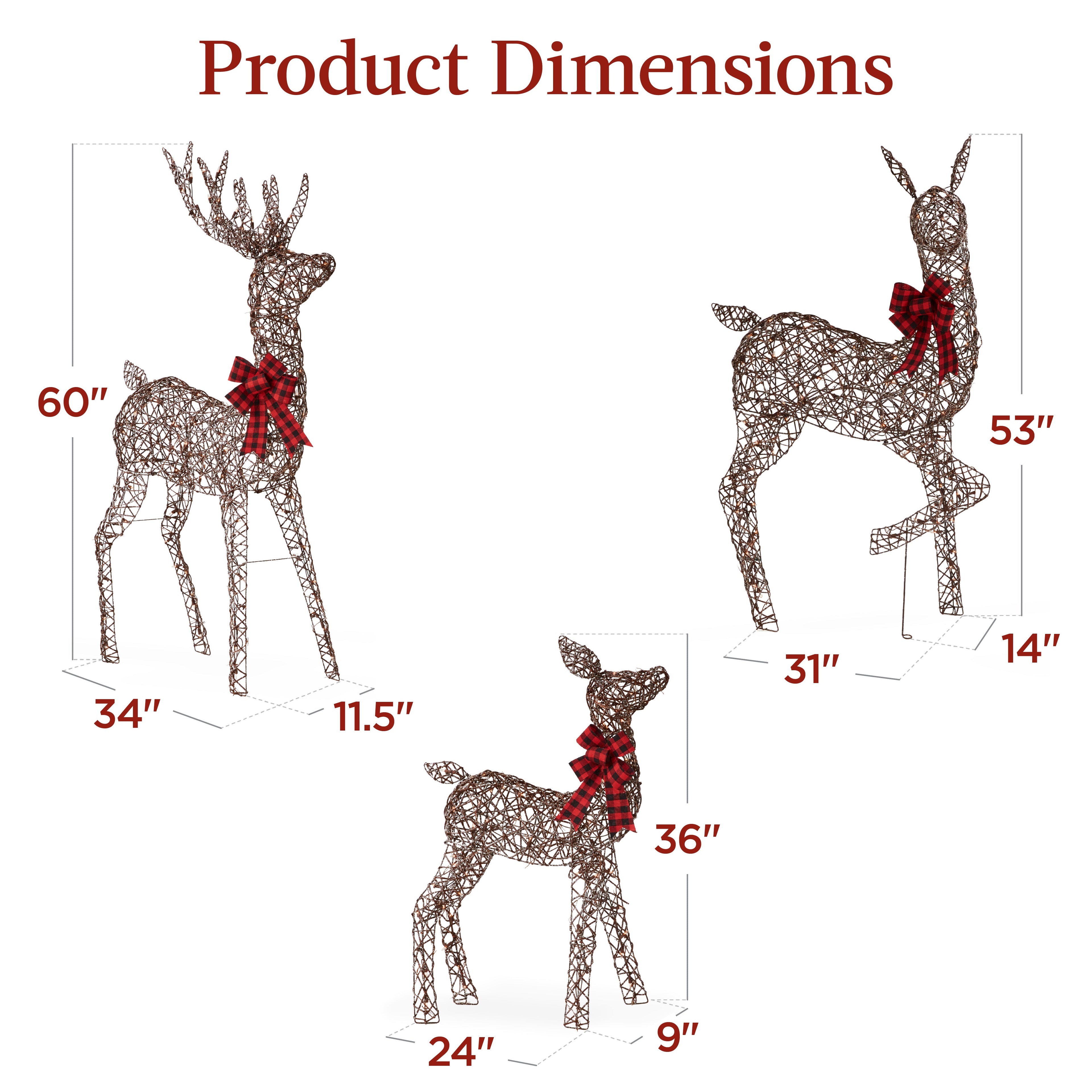 3-Piece Lighted Christmas Deer Set Outdoor Decor with LED Lights