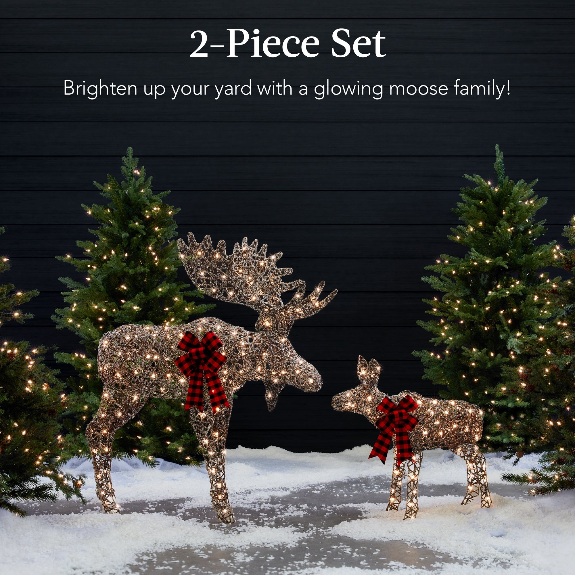 2-Piece Moose Family Lighted Outdoor Christmas Decoration Set w/ LED Lights