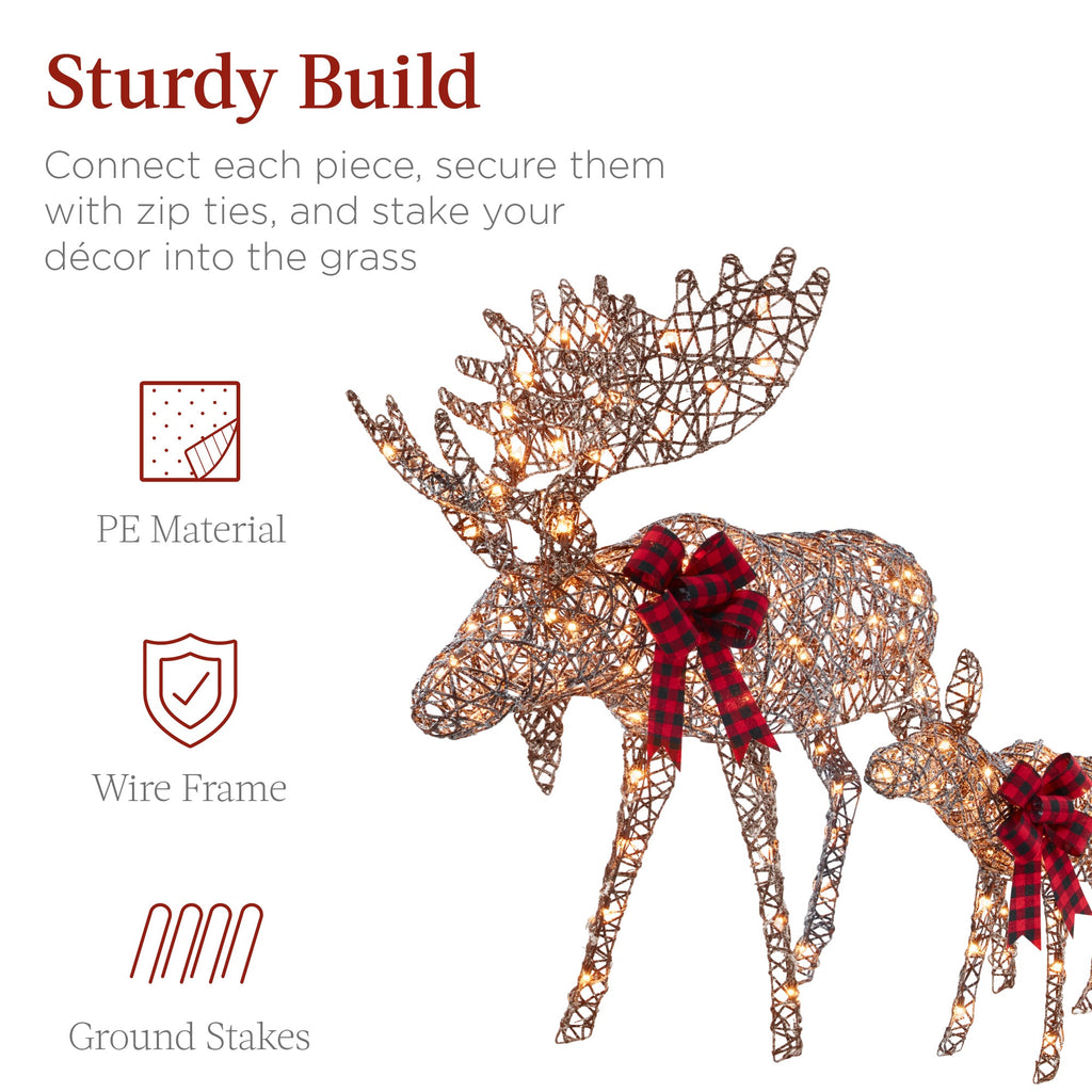 2-Piece Moose Family Lighted Outdoor Christmas Decoration Set w/ LED Lights