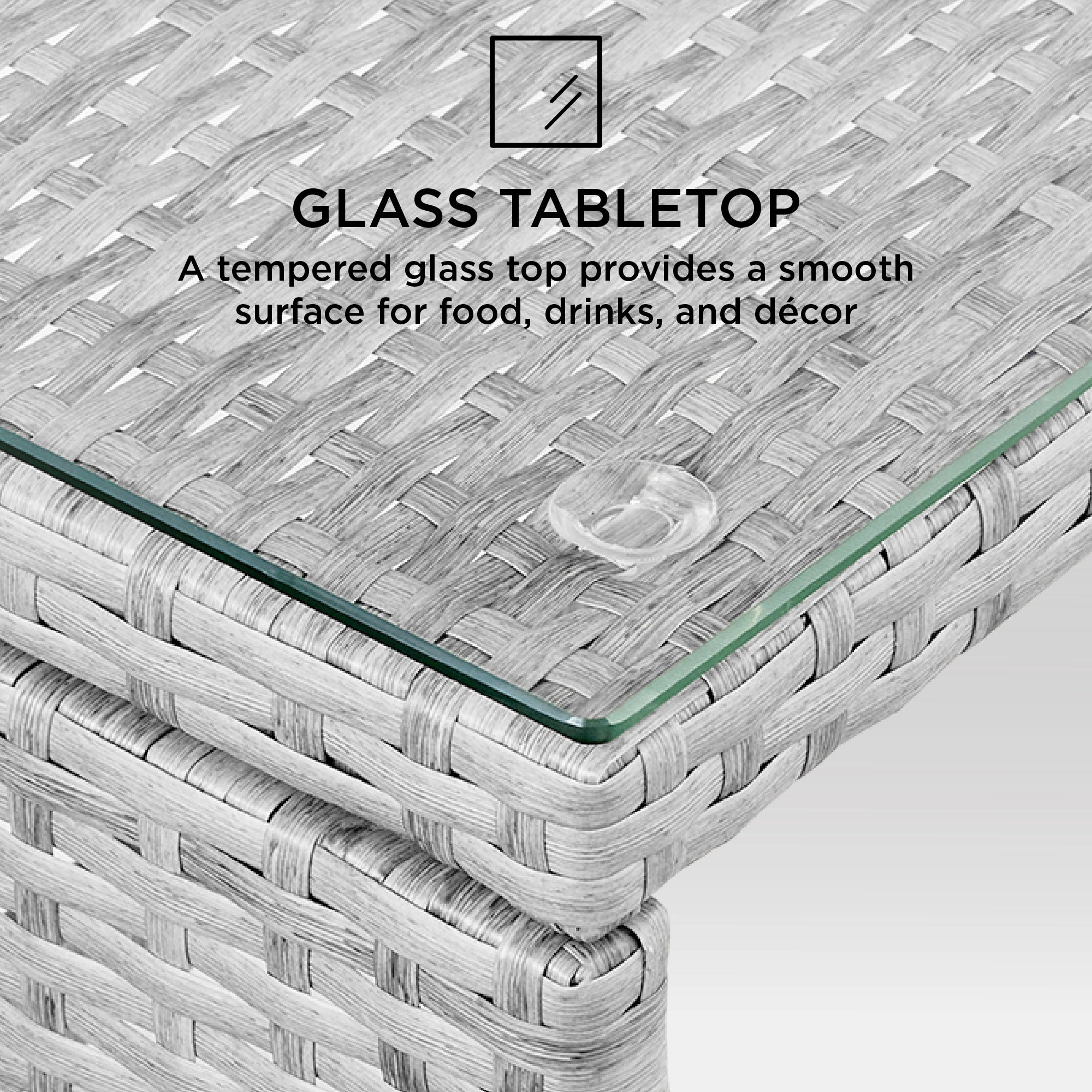 4-Piece Outdoor Wicker Conversation Patio Set w/ 4 Seats, Glass Table Top