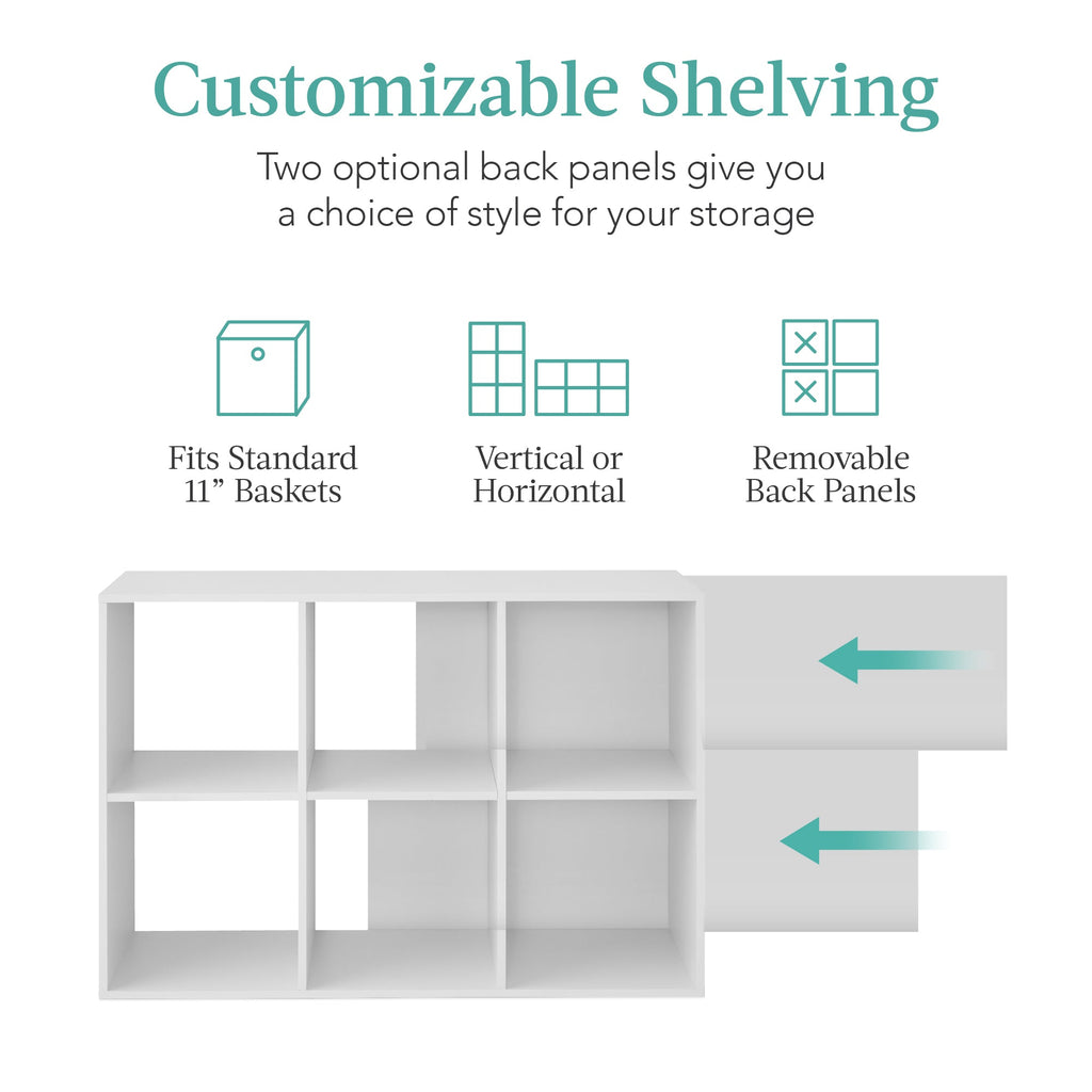 6-Cube Bookshelf, 11in Storage Display w/ Removable Panels, Customizable