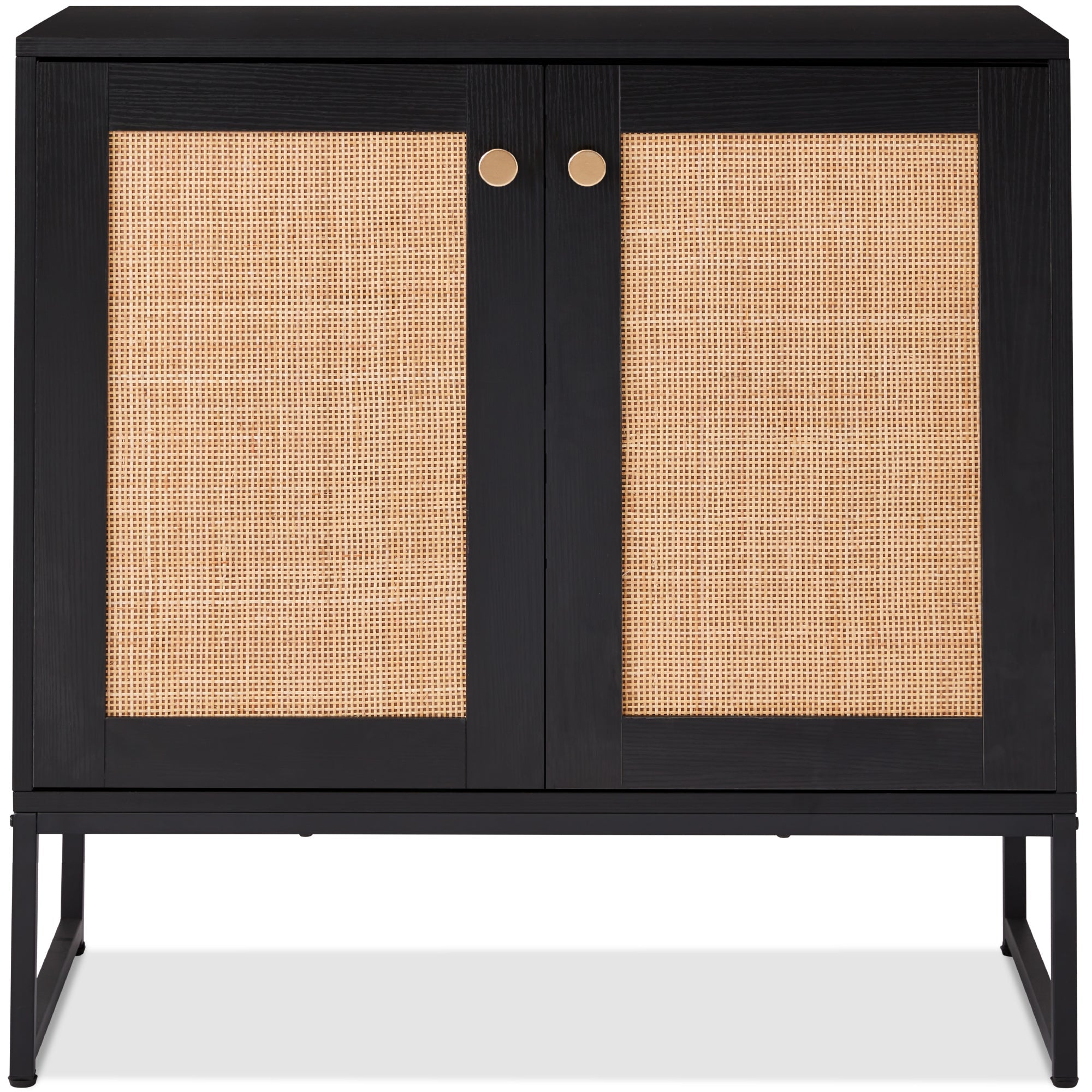2-Door Rattan Storage Cabinet Accent Furniture for Living Room w/ Foot Pads