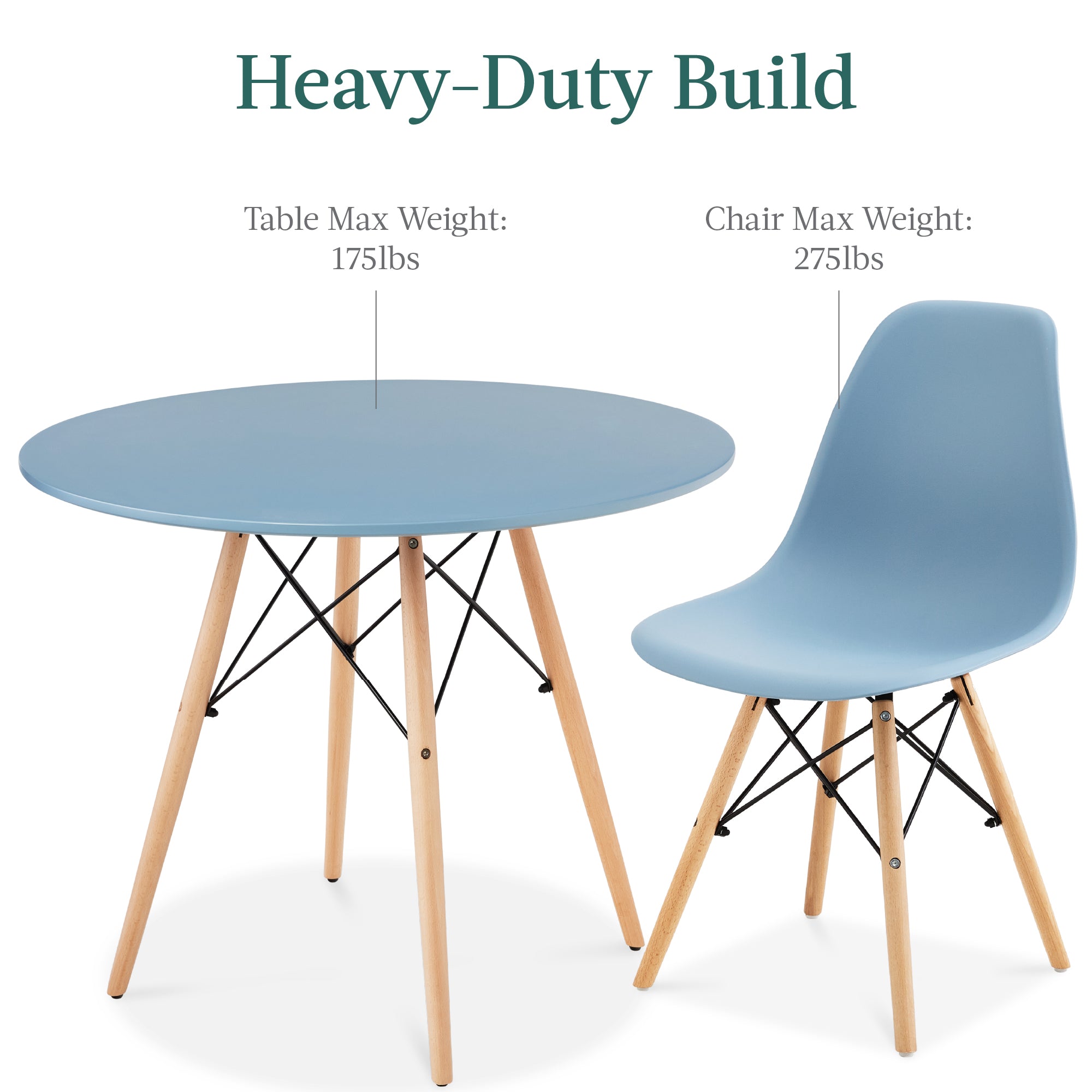 5-Piece Mid-Century Modern Dining Set w/ 4 Chairs, Wooden Legs, Metal Frame