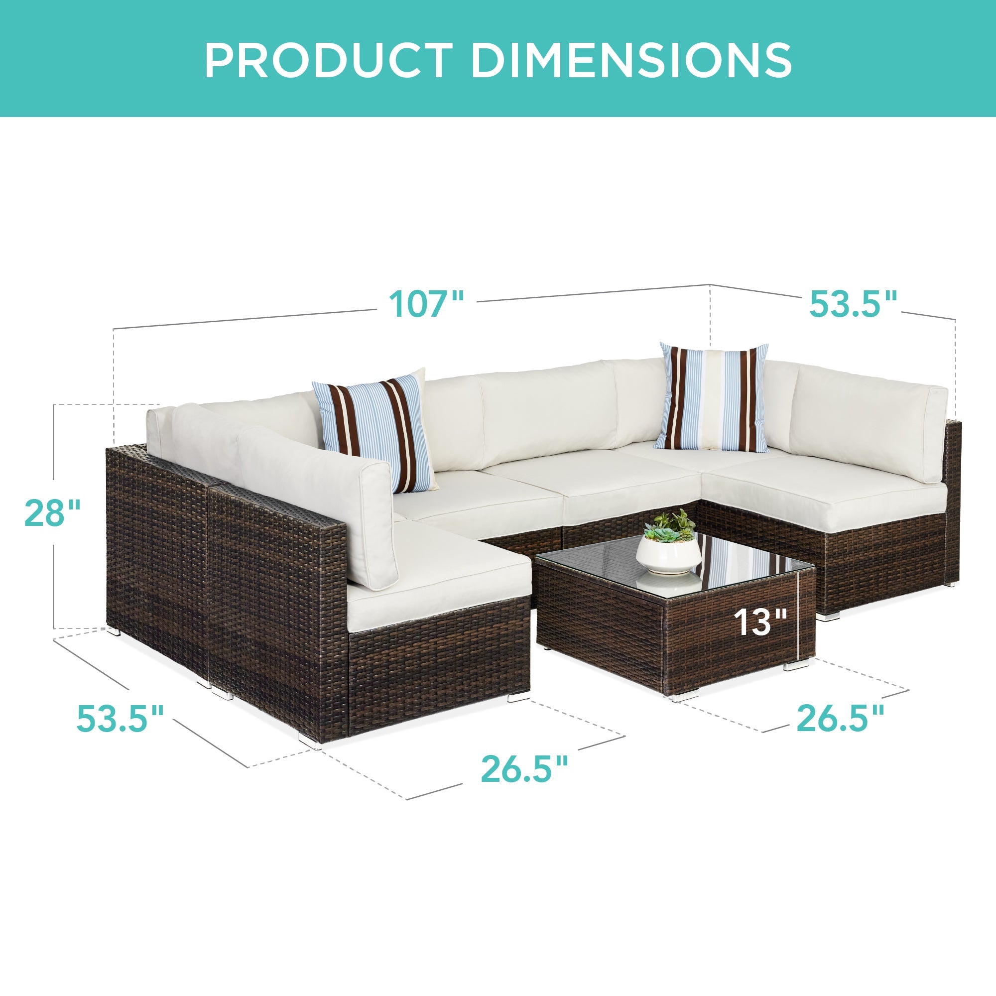 7-Piece Modular Wicker Sectional Conversation Set w/ 2 Pillows, Cover