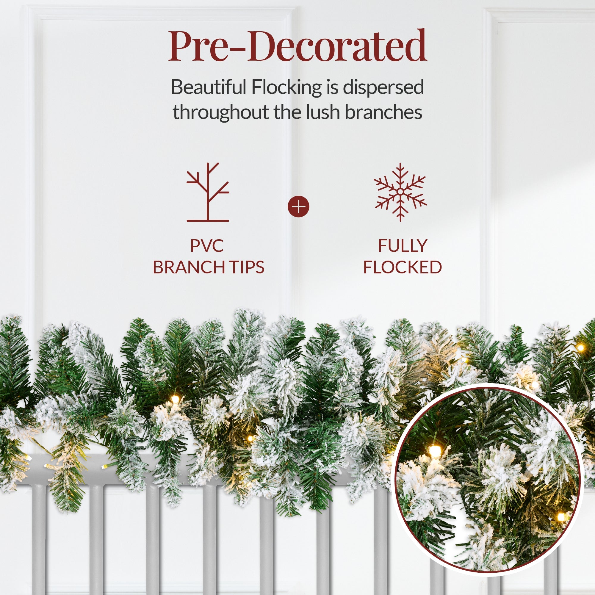 9Ft Pre-Lit Christmas Garland W/ 2-In-1 Led Lights