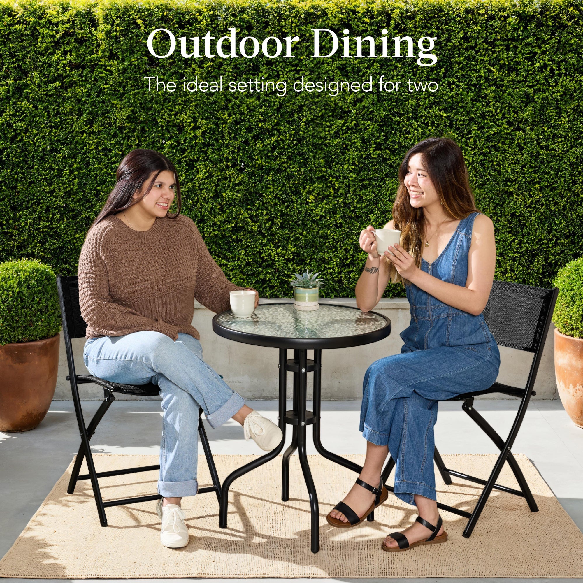 3-Piece Bistro Set w/ Glass Table, 2 Foldable Chairs