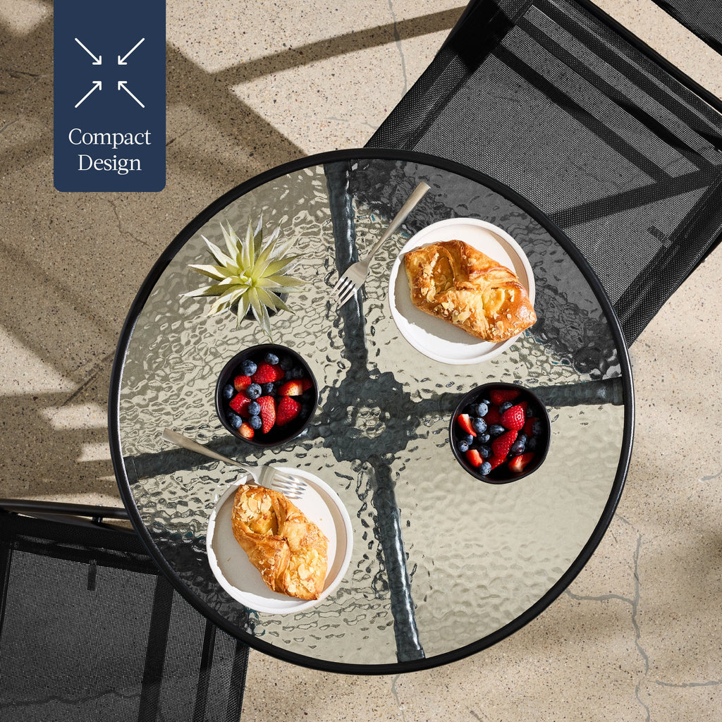 3-Piece Bistro Set w/ Glass Table, 2 Foldable Chairs