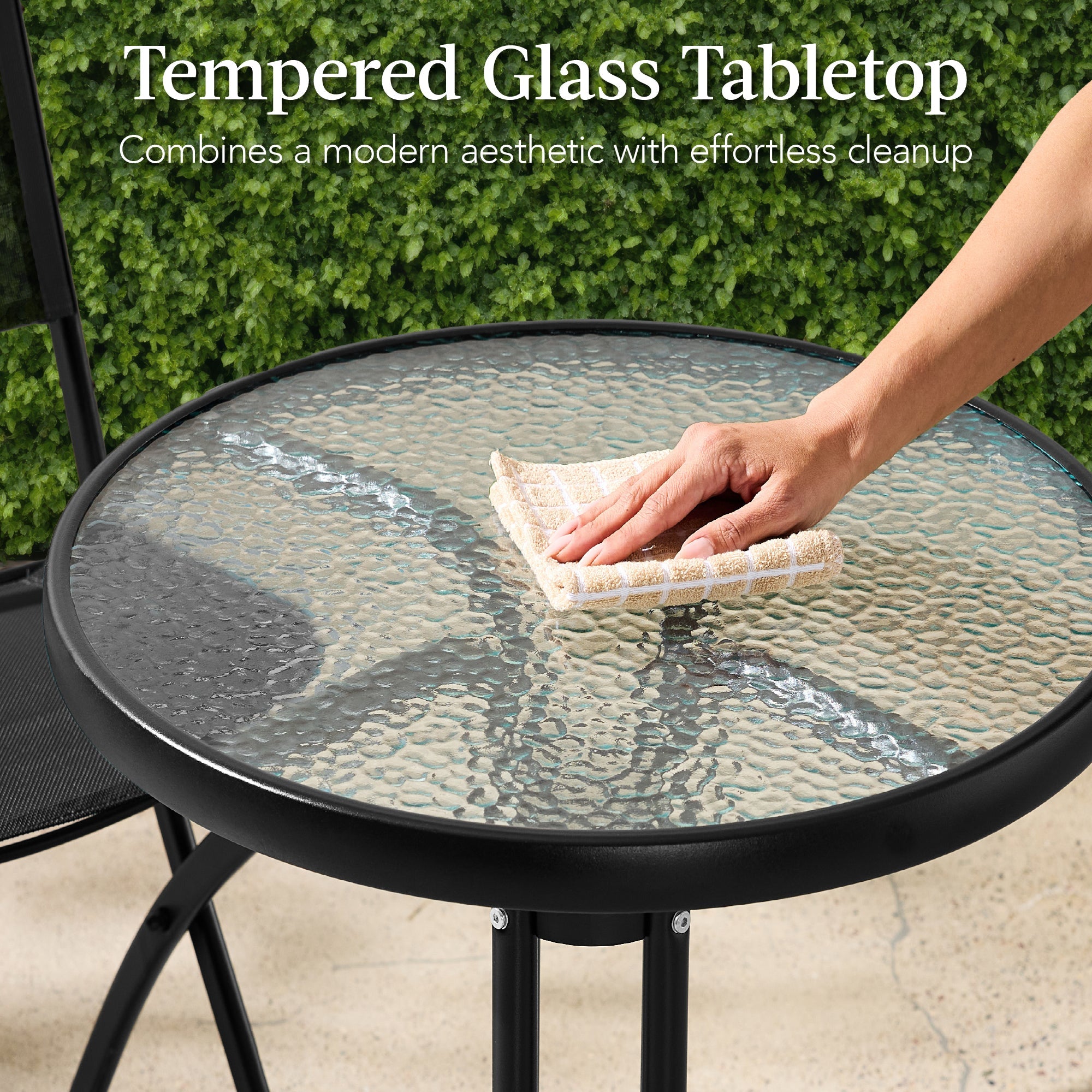 3-Piece Bistro Set w/ Glass Table, 2 Foldable Chairs