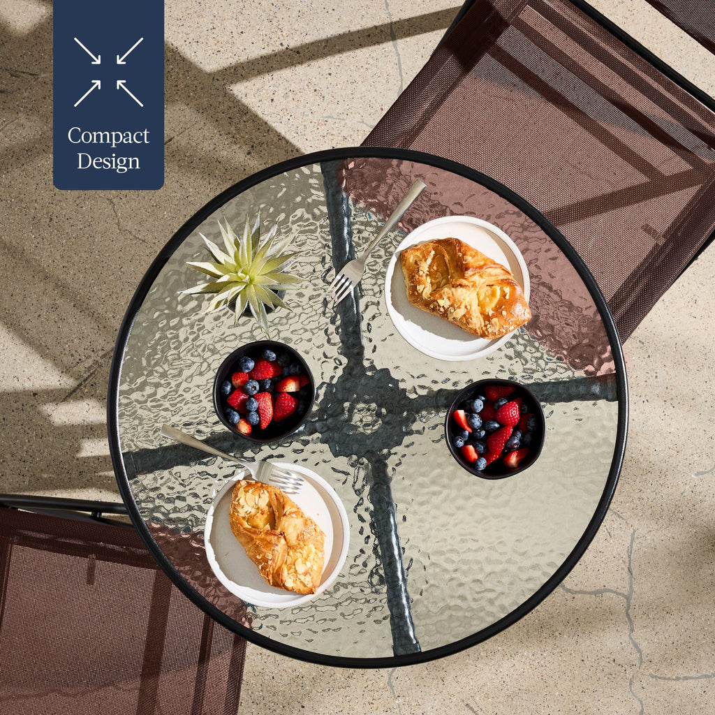3-Piece Bistro Set w/ Glass Table, 2 Foldable Chairs