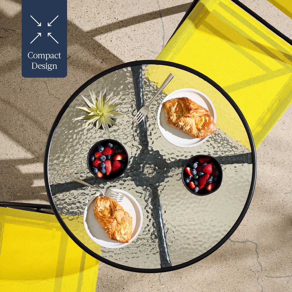 3-Piece Bistro Set w/ Glass Table, 2 Foldable Chairs