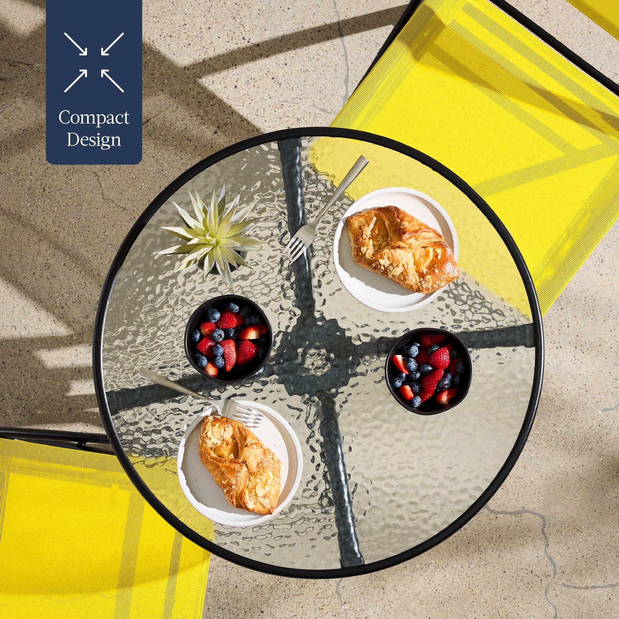 3-Piece Bistro Set w/ Glass Table, 2 Foldable Chairs