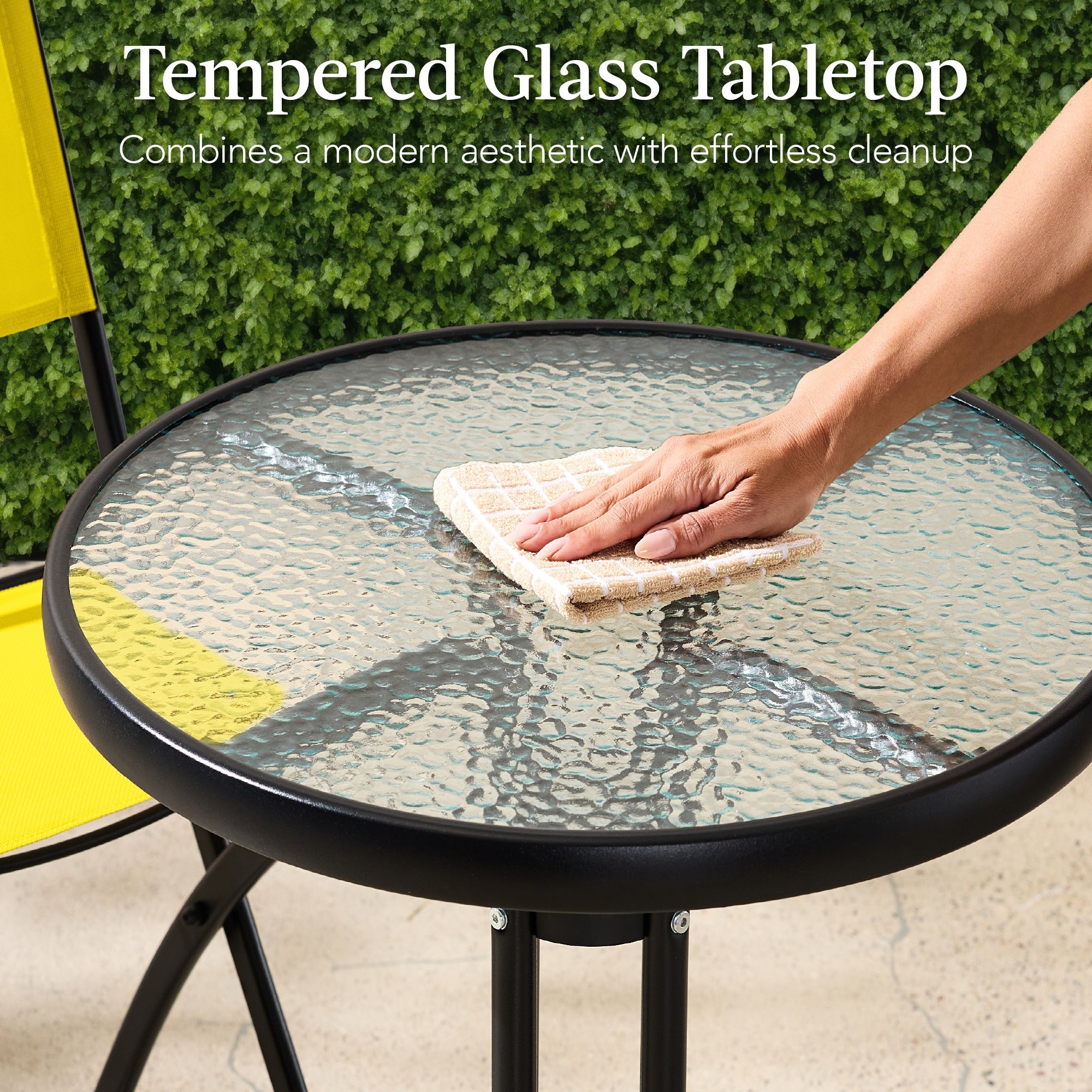 3-Piece Bistro Set w/ Glass Table, 2 Foldable Chairs