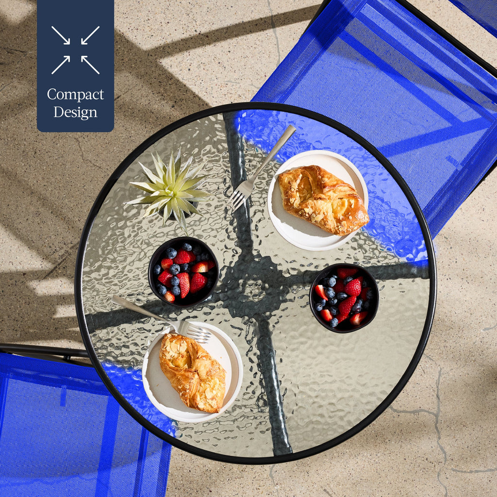 3-Piece Bistro Set w/ Glass Table, 2 Foldable Chairs
