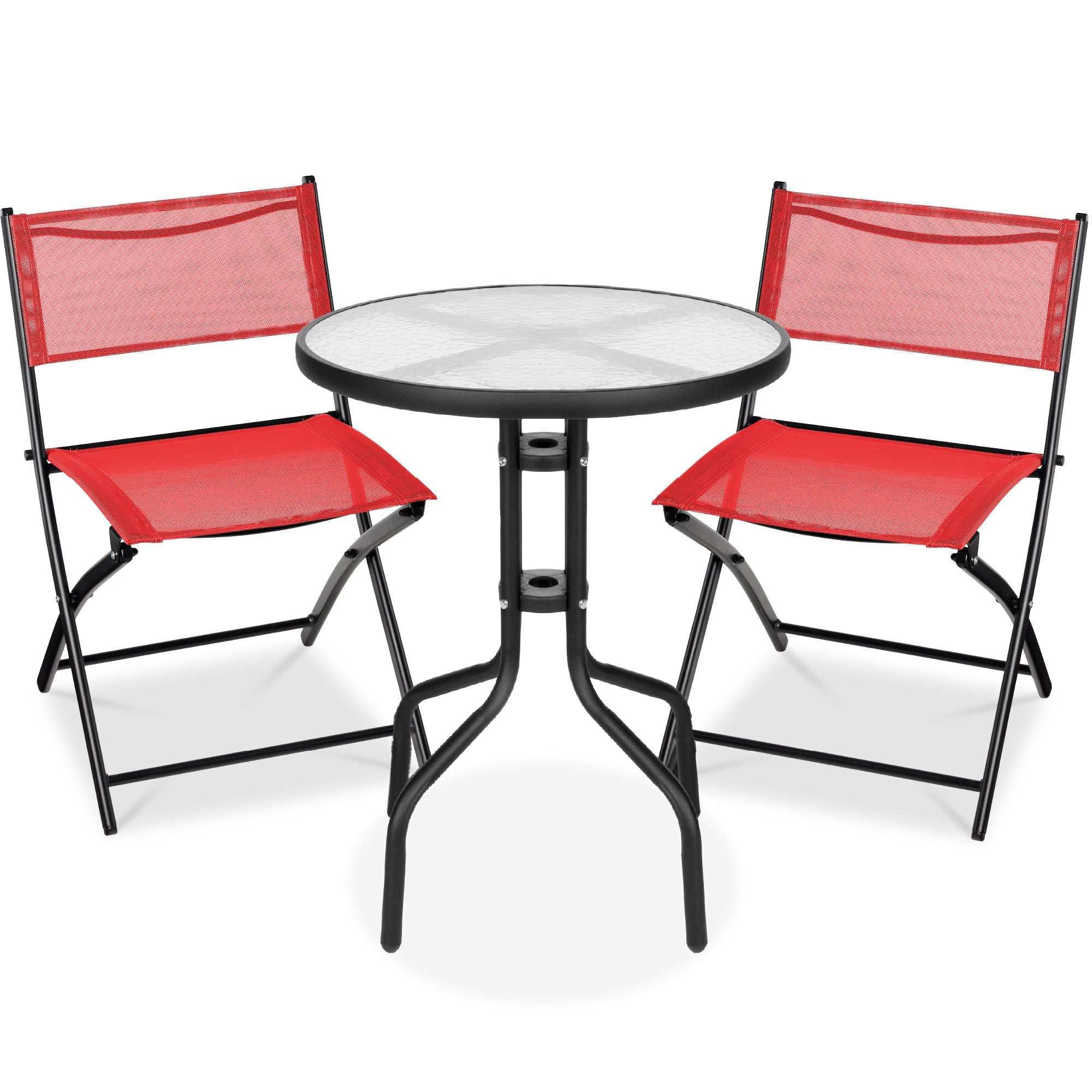 3-Piece Bistro Set w/ Glass Table, 2 Foldable Chairs