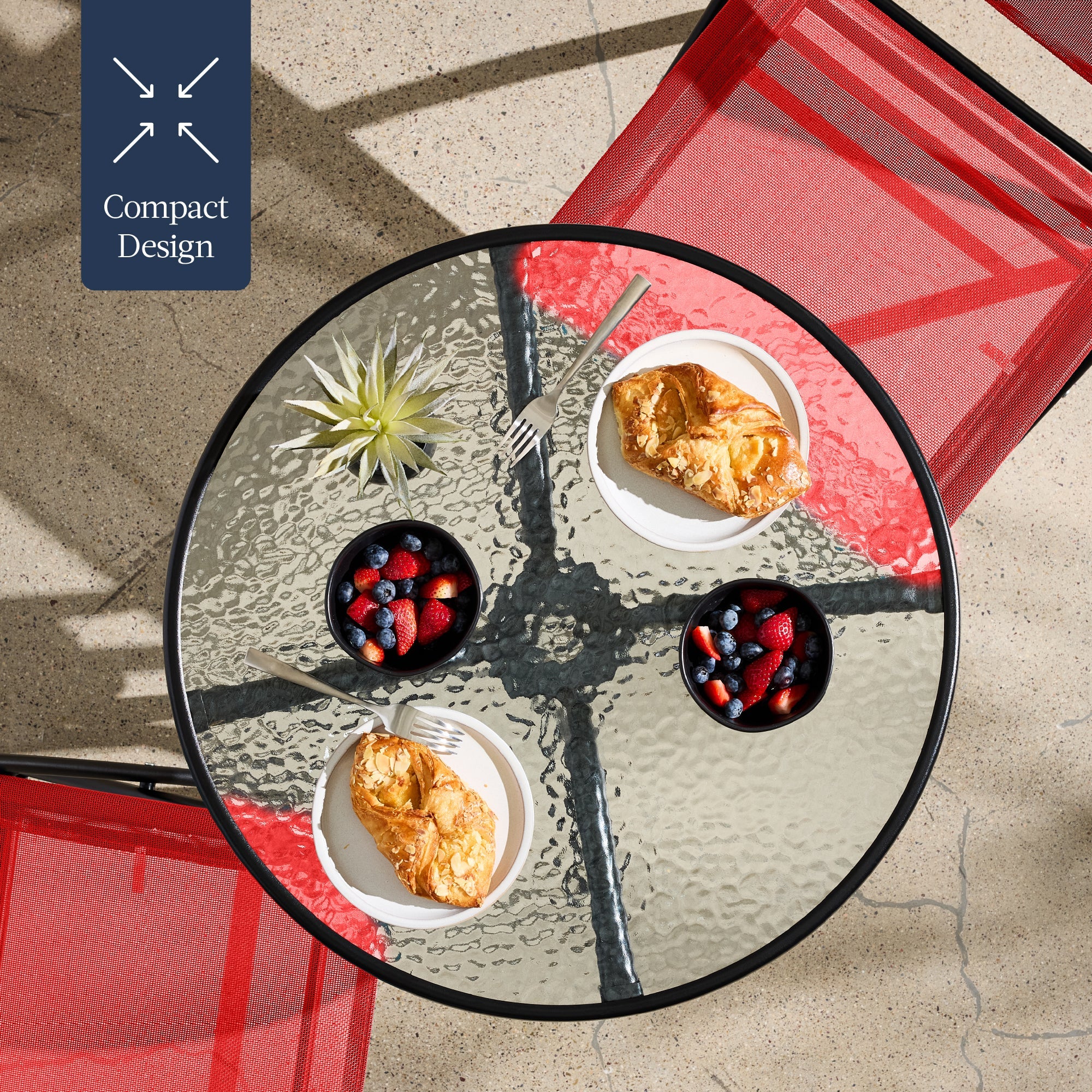 3-Piece Bistro Set w/ Glass Table, 2 Foldable Chairs