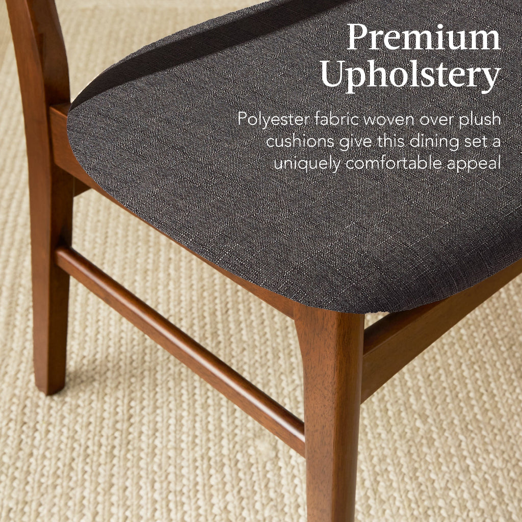 7-Piece Mid-Century Modern Dining Set, Wood Upholstered w/ 6 Chairs