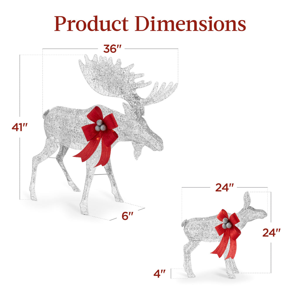 2-Piece Moose Family Lighted Outdoor Christmas Decoration Set w/ LED Lights