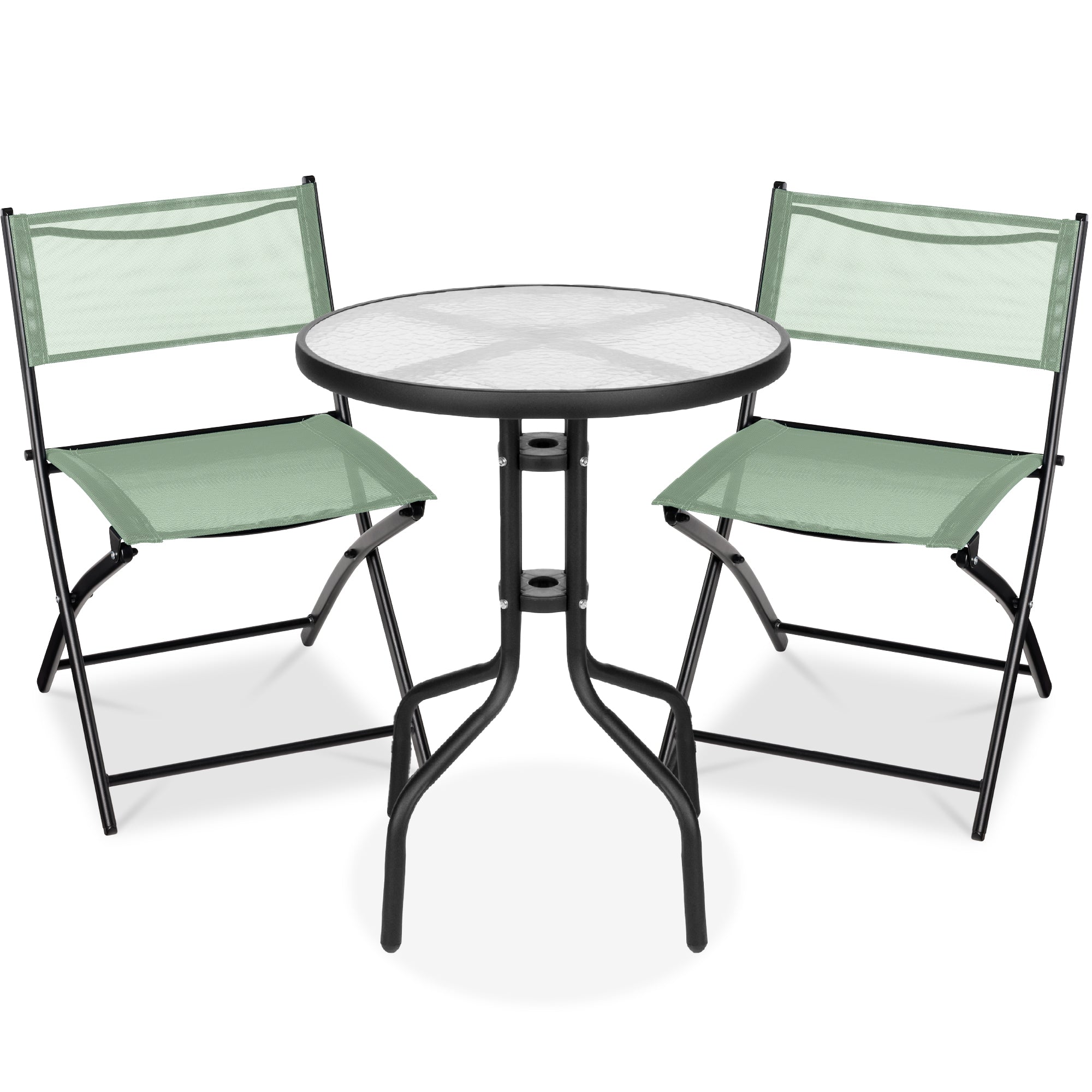 3-Piece Bistro Set w/ Glass Table, 2 Foldable Chairs