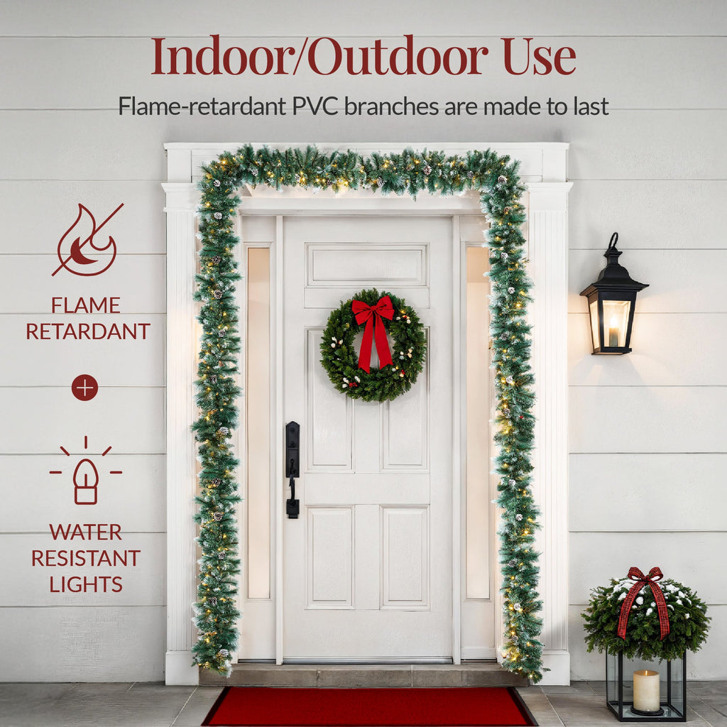 9Ft Pre-Lit Christmas Garland W/ 2-In-1 Led Lights