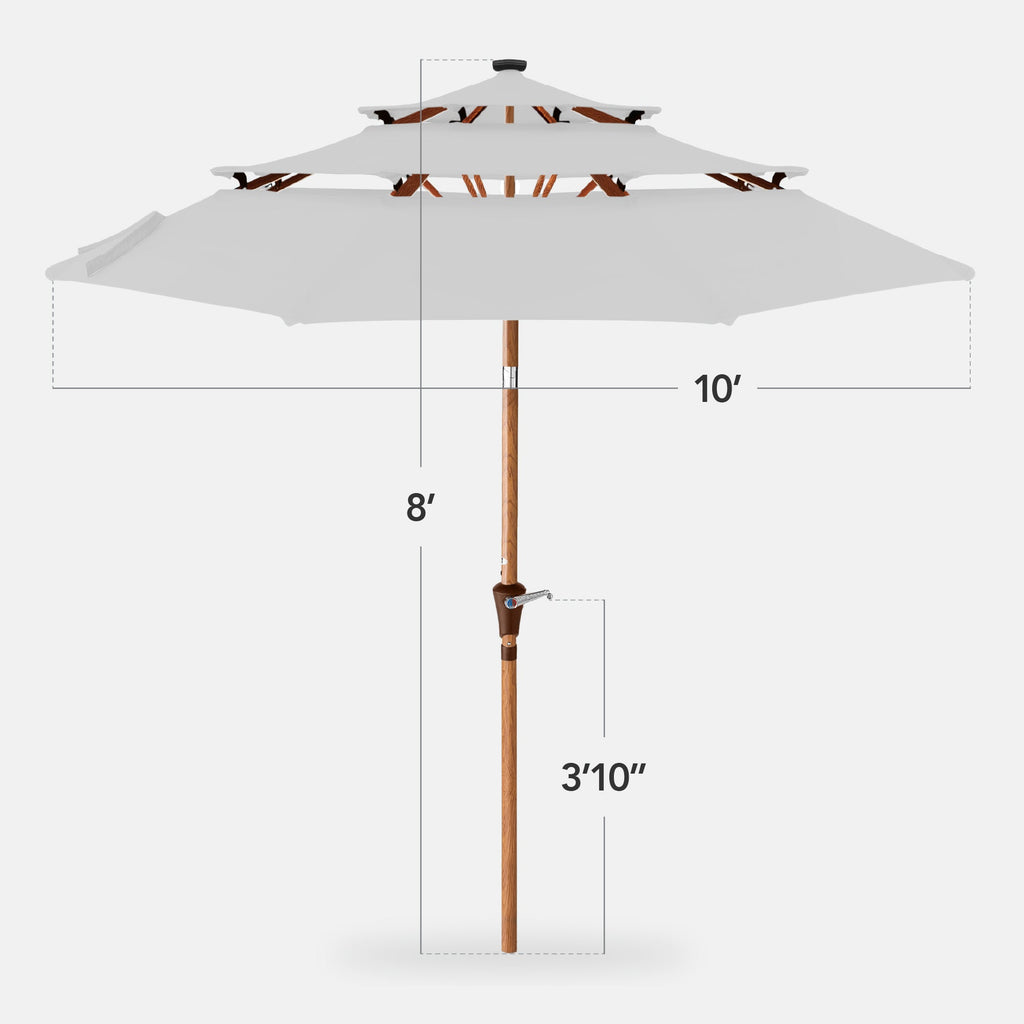 3-Tier Woodgrain Pattern Solar Patio Umbrella, Tilt Adjustment - 10ft
