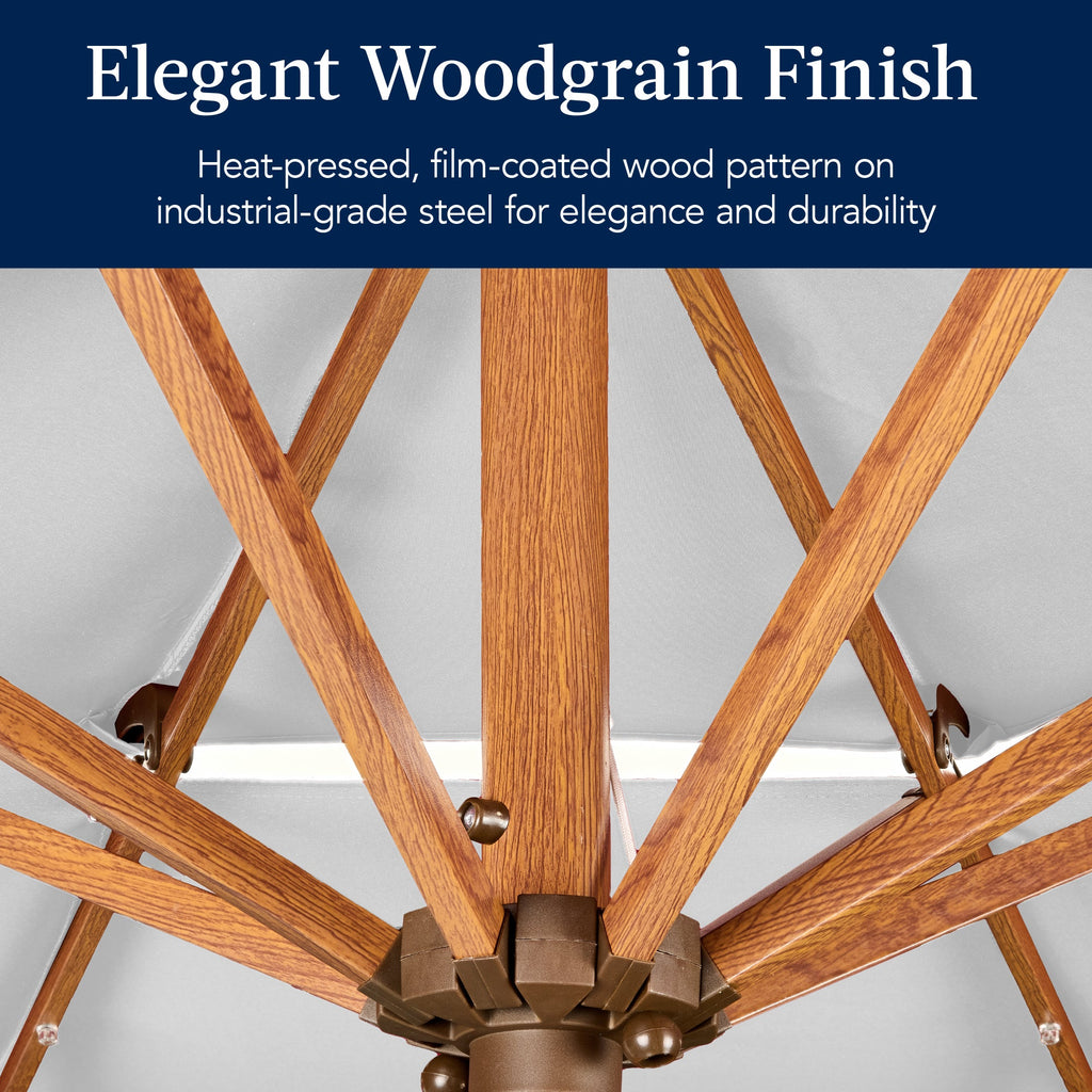 3-Tier Woodgrain Pattern Solar Patio Umbrella, Tilt Adjustment - 10ft