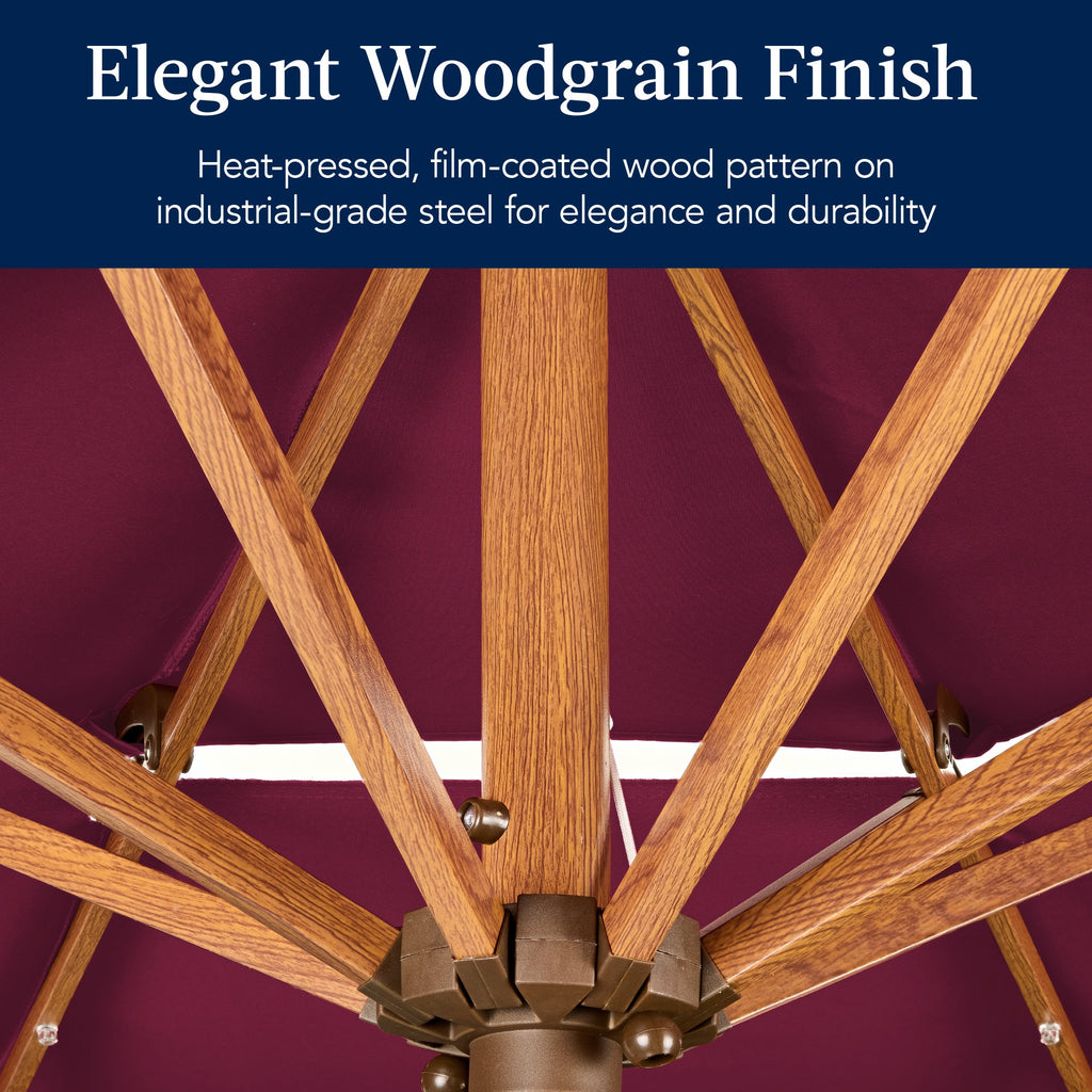 3-Tier Woodgrain Pattern Solar Patio Umbrella, Tilt Adjustment - 10ft
