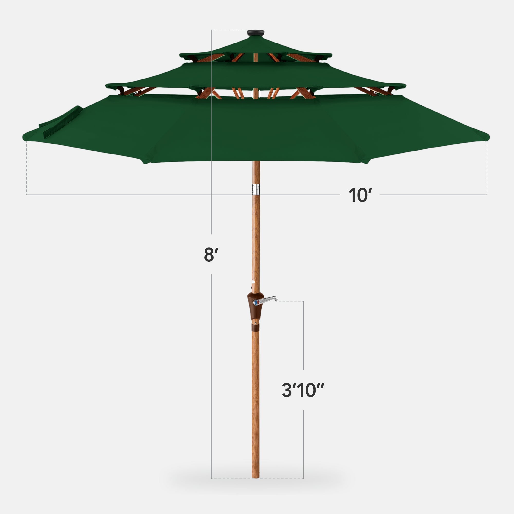 3-Tier Woodgrain Pattern Solar Patio Umbrella, Tilt Adjustment - 10ft