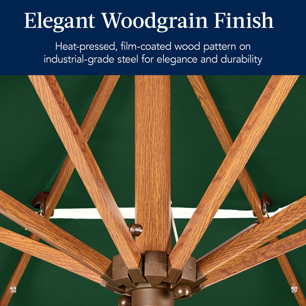 3-Tier Woodgrain Pattern Solar Patio Umbrella, Tilt Adjustment - 10ft