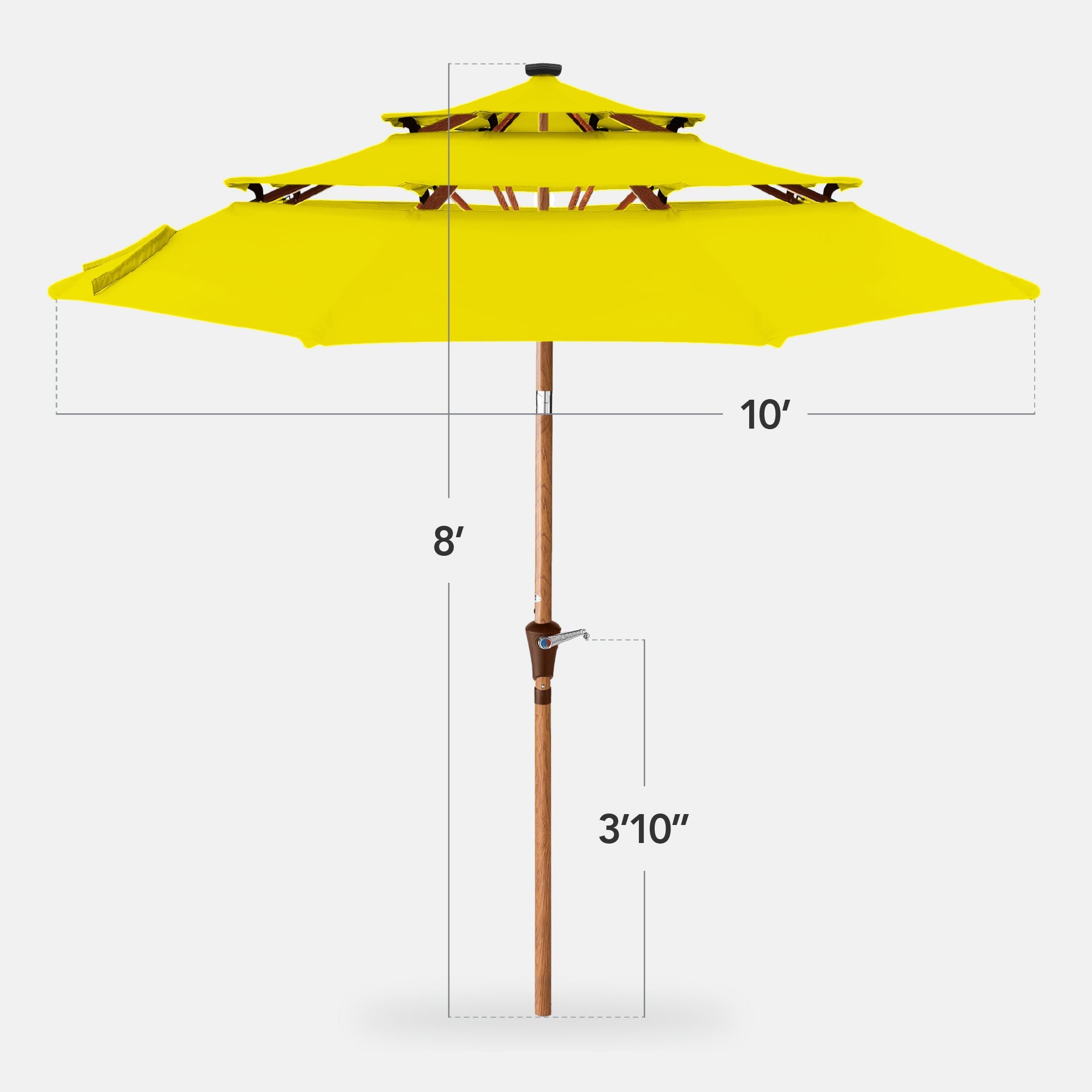 3-Tier Woodgrain Pattern Solar Patio Umbrella, Tilt Adjustment - 10ft