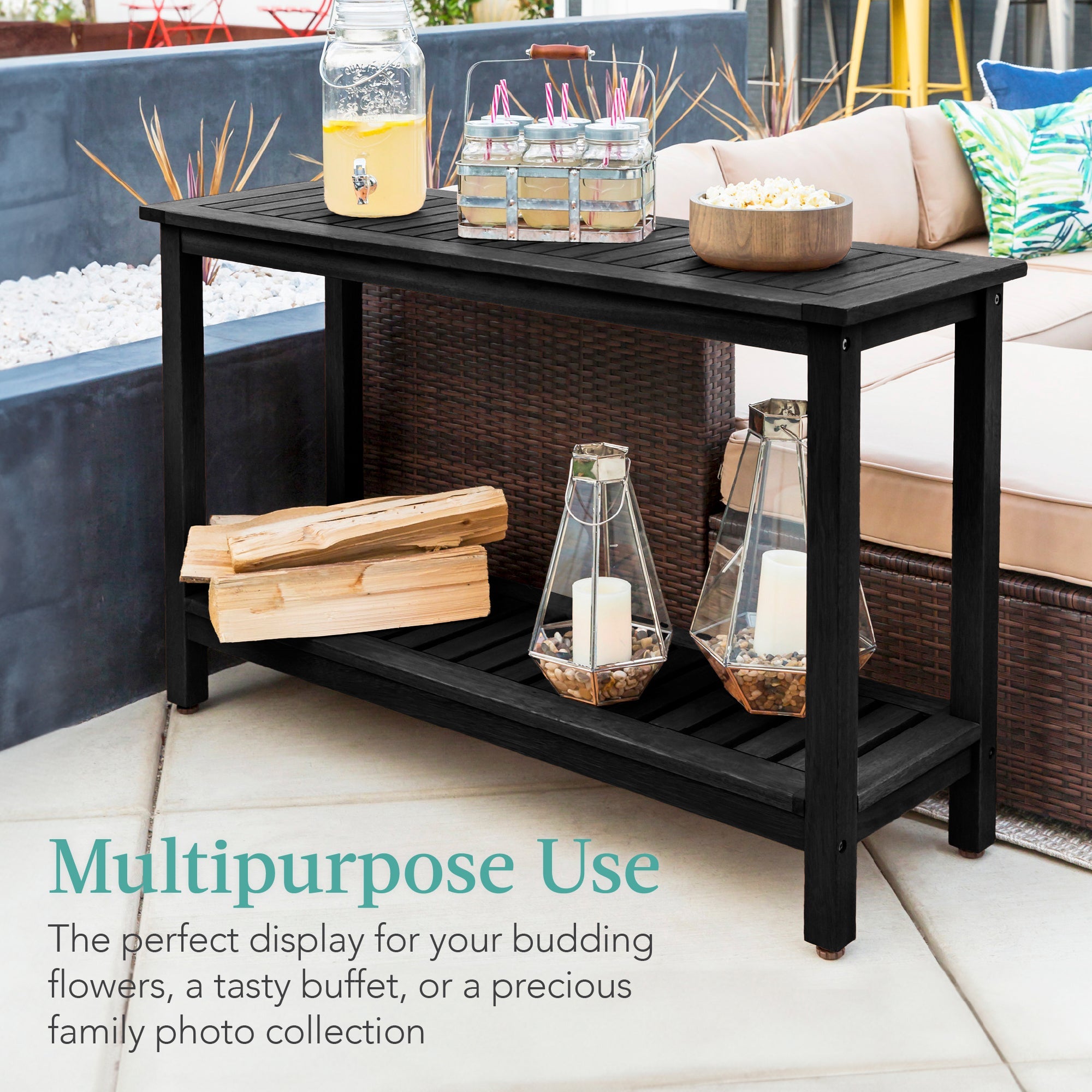 2-Shelf Wooden Console Table Storage Organizer w/ Natural Finish - 48in