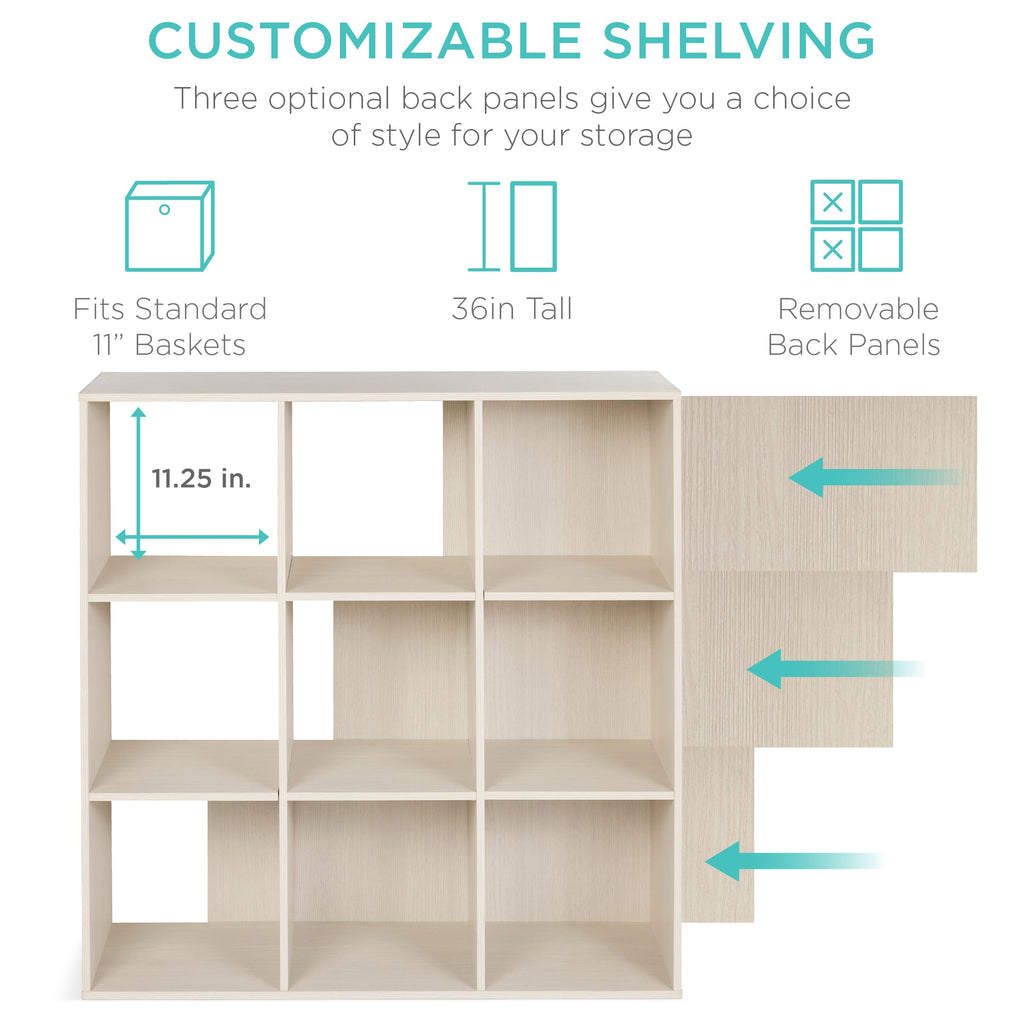 9-Cube Bookshelf Storage Display w/ 3 Removable Panels, Customizable Design